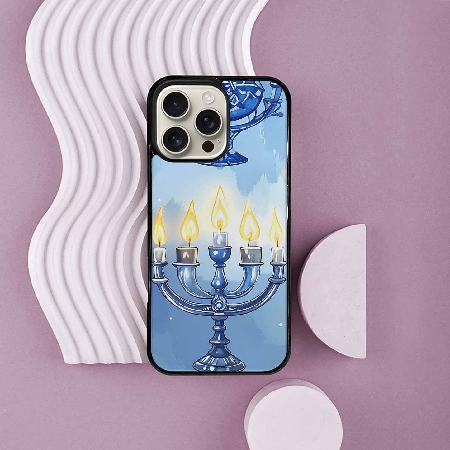 iPhone 16 Pro Max Case — Hanukkah Menorah Pattern Seamless Repeat Jewish, Custom Art Phone Cover