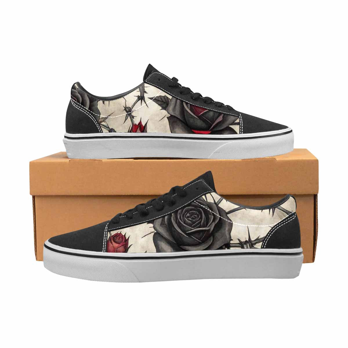 MEN'S Black Gothic Rose Canvas Lace-Up Y2K Sneakers