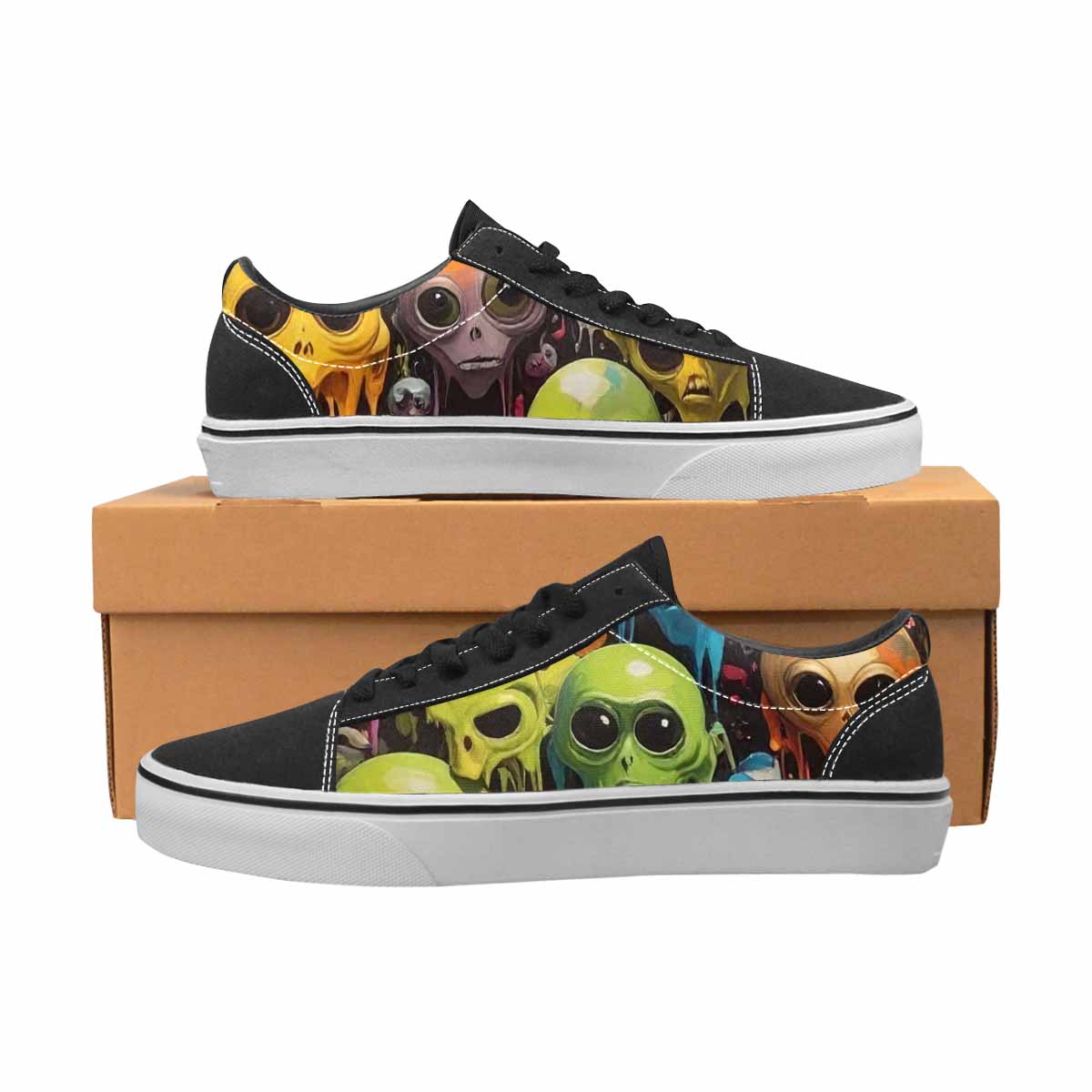 WOMEN'S Aliens Camo Melting Lace-Up Canvas Surreal Custom Shoes