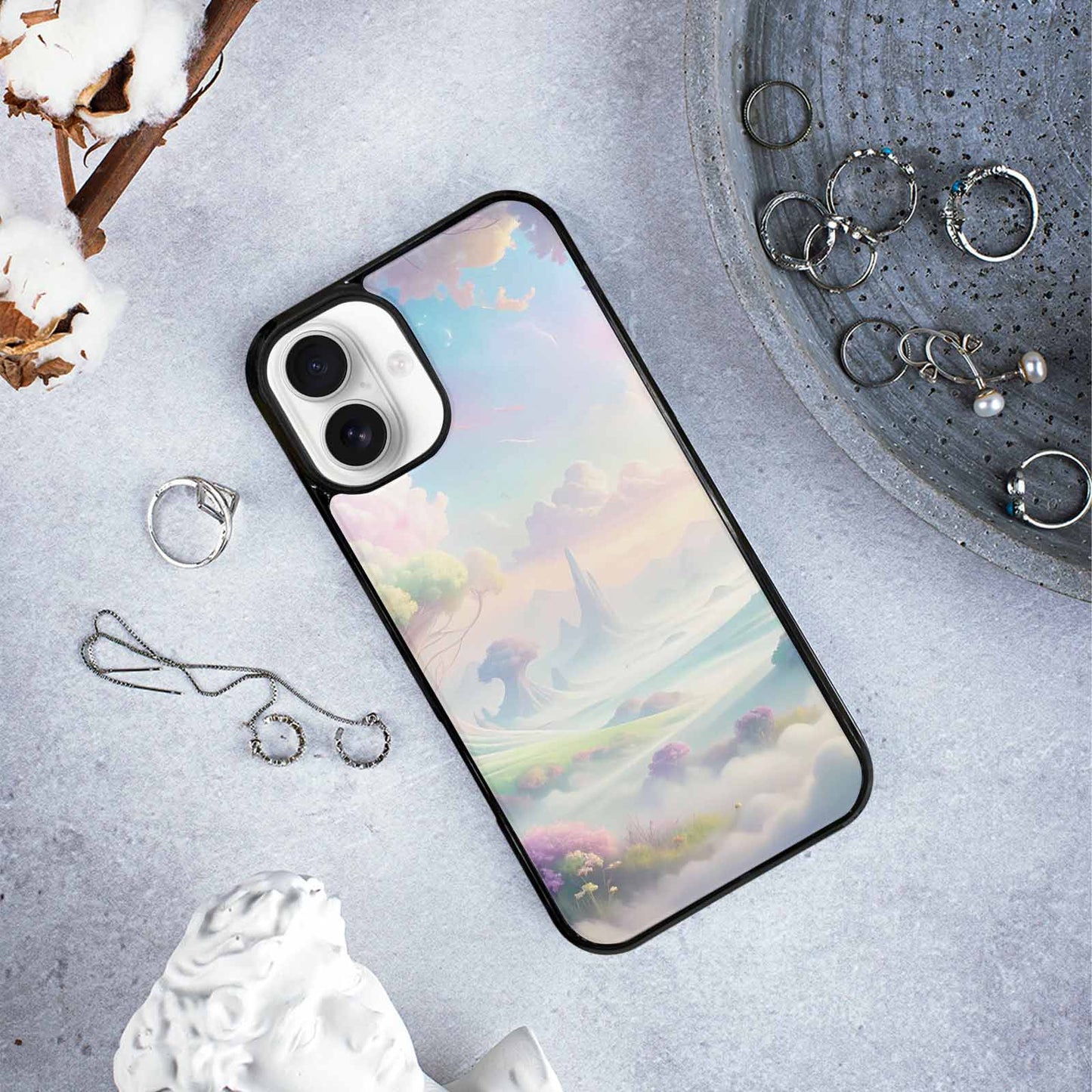 iPhone 16 Plus Case — Surrealist Dreamscape Illustration Pattern, Custom Designed Case Cover