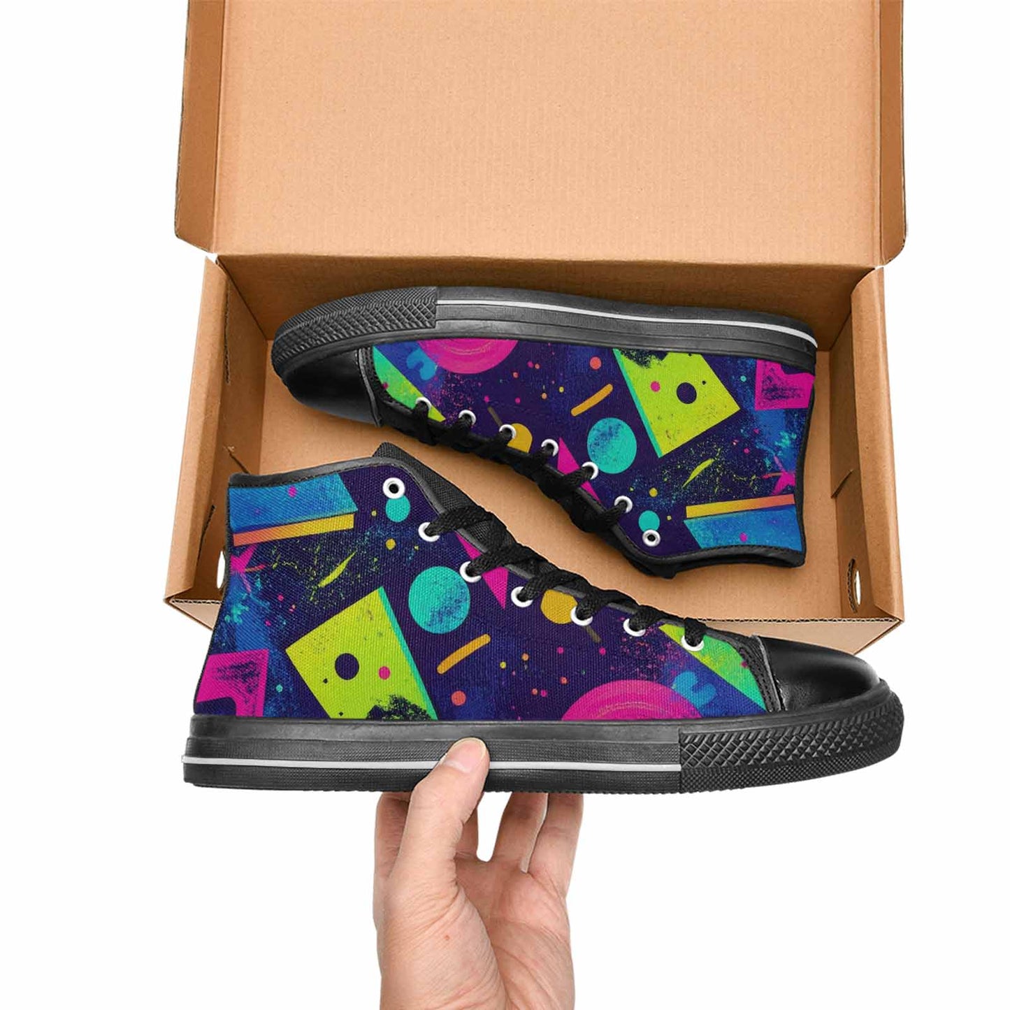 MEN'S Memphis Squiggles Triangles Dots High Top Canvas Grunge Shoes