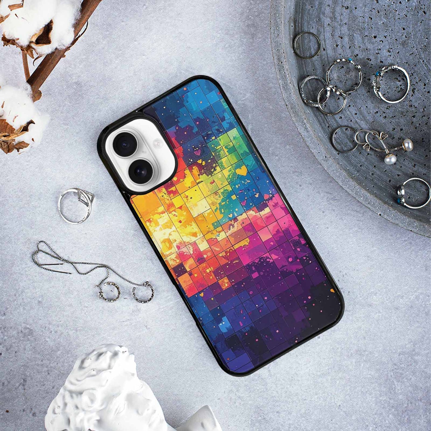 iPhone 16 Plus Case — Pixel Art 8 Bit Burst Pattern, Customized Protective Case