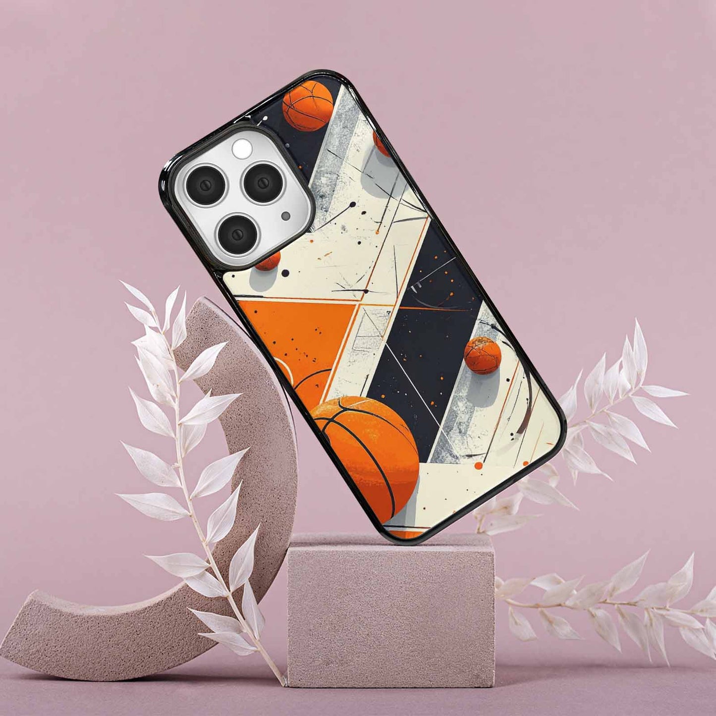 iPhone 15 Pro Max Case — Basketball Pattern Court Lines And Balls, Personalized Phone Case