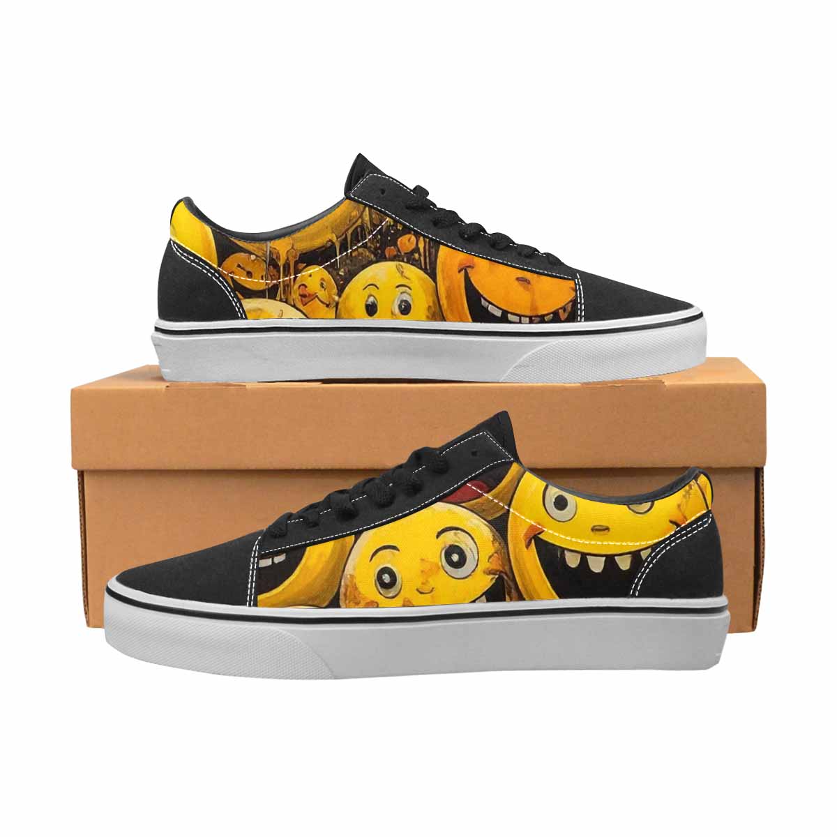 WOMEN'S Melting Moon Smiley — Lace-Up Canvas Vibrant Chaos Sneakers