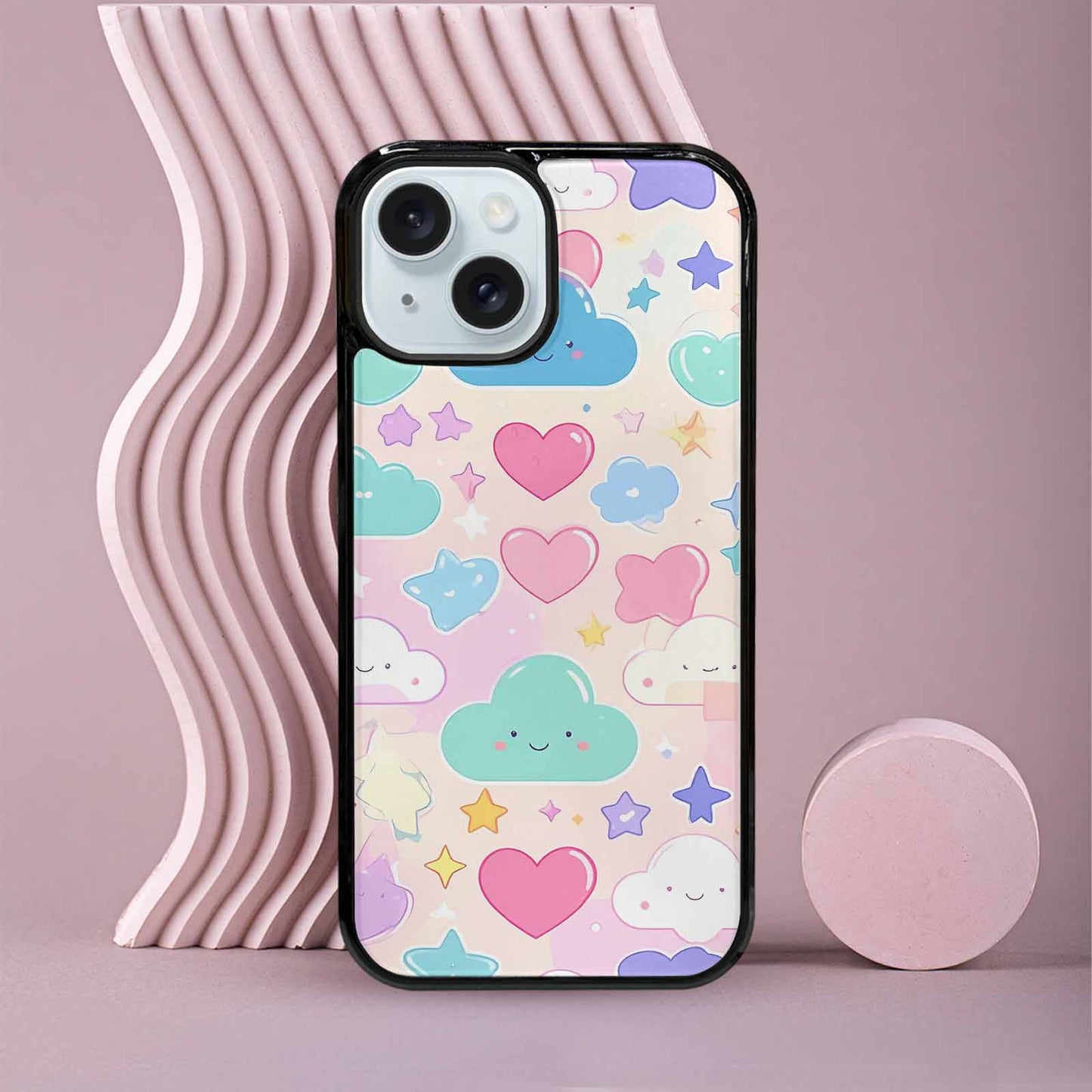 iPhone 15 Case — Cute Kawaii Style Generic Icons Stars, Custom Phone Case
