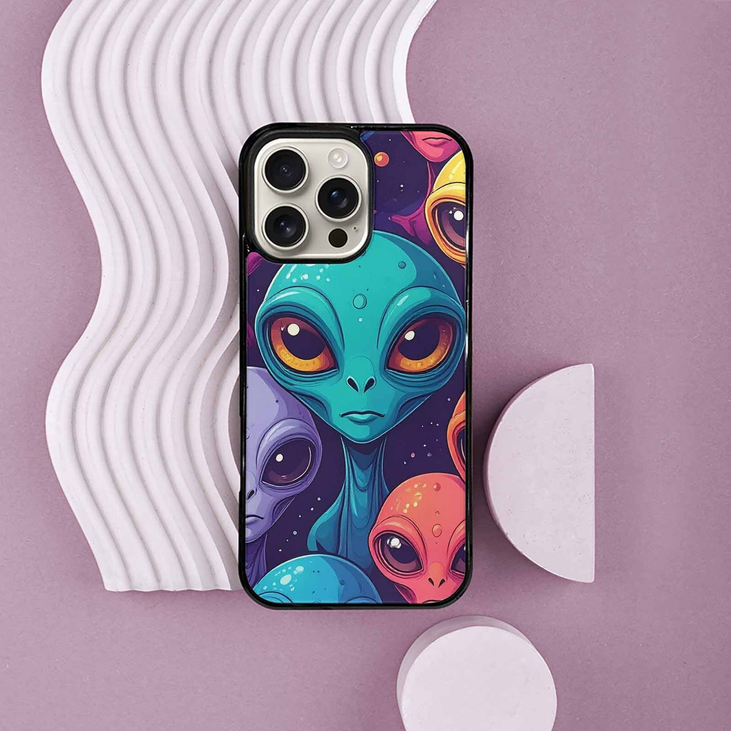 iPhone 16 Pro Max Case — Alien Ufo Cartoon Art Pattern Groovy, Custom Printed Phone Case