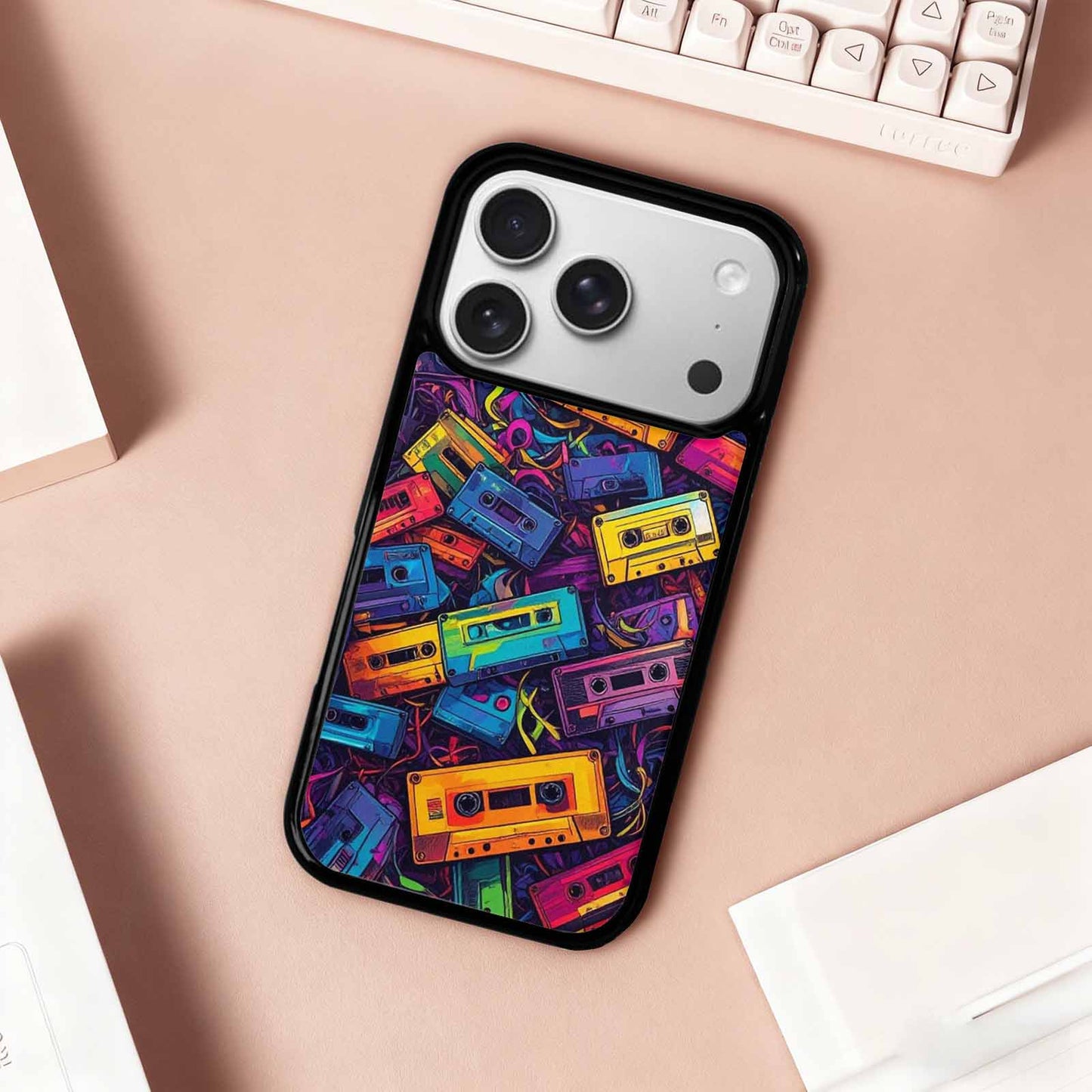 iPhone 17 Pro Case — Retro Cassette Tape Pattern Hundreds Retro, Unique Phone Case Design