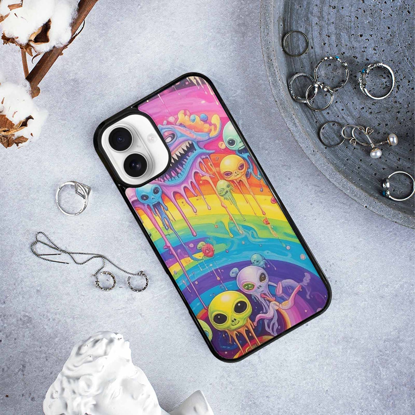 iPhone 16 Plus Case — Aliens Tie Dyemelting Aliens P, Custom Phone Case