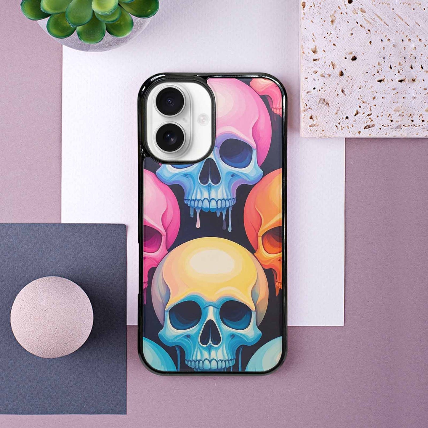 iPhone 16 Case — Dripping Candy Skulls, Custom Phone Case