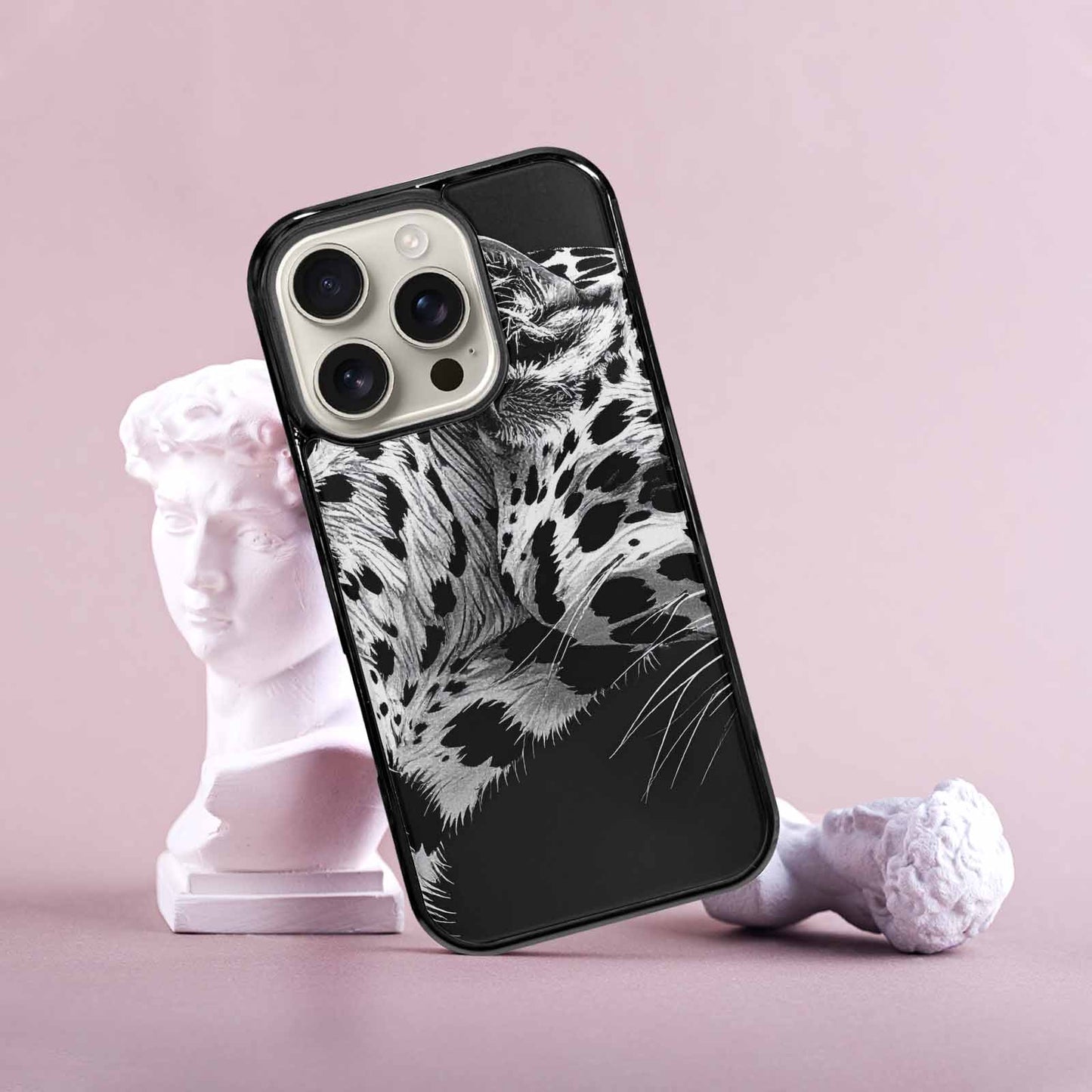 iPhone 16 Pro Case — Leopard Print Black And White Style, Customized Protective Case