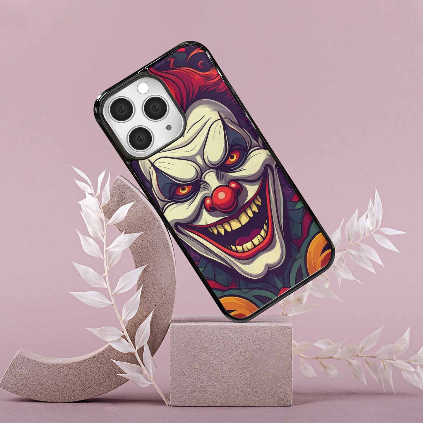 iPhone 15 Pro Max Case — Evil Circus Heads Faces Overlapping Patterns, Original Design Phone Case
