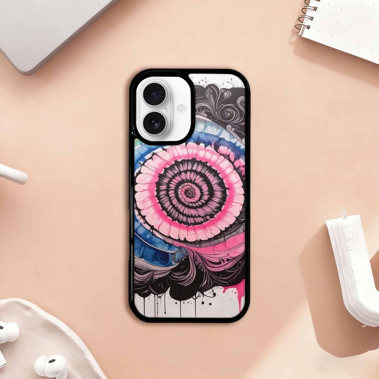 iPhone 17 Case — Tie Dye Swirls Black Tie Dye, Personalized Phone Case