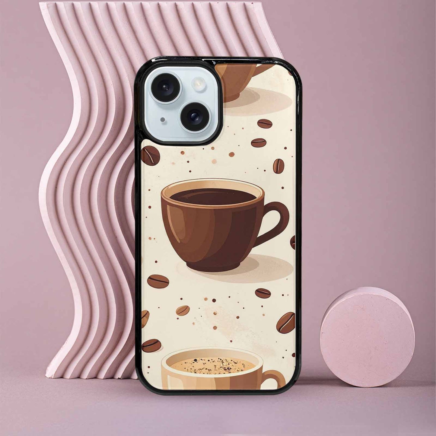 iPhone 15 Case — Coffee Cup And Bean Pattern Seamless, Unique Phone Case Design