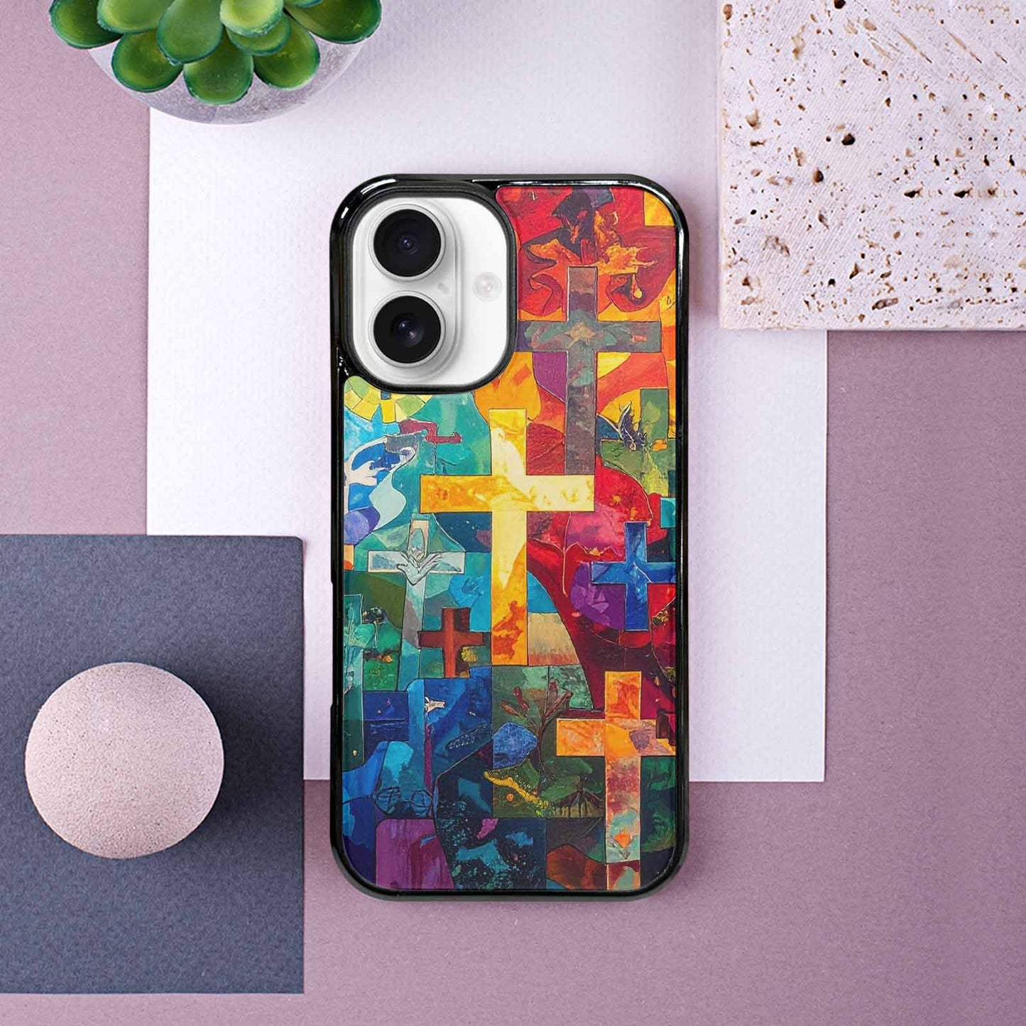 iPhone 16 Case — Faith Cross And Faith Icons Pattern, Custom Designed Case Cover