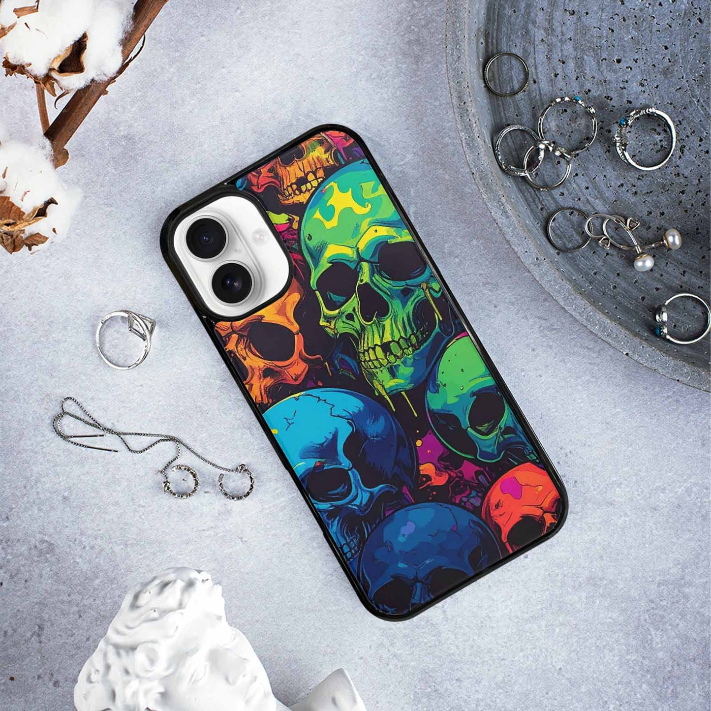 iPhone 16 Plus Case — 1000s Of Skulls Digital Camo Drip, Custom Print Case Cover