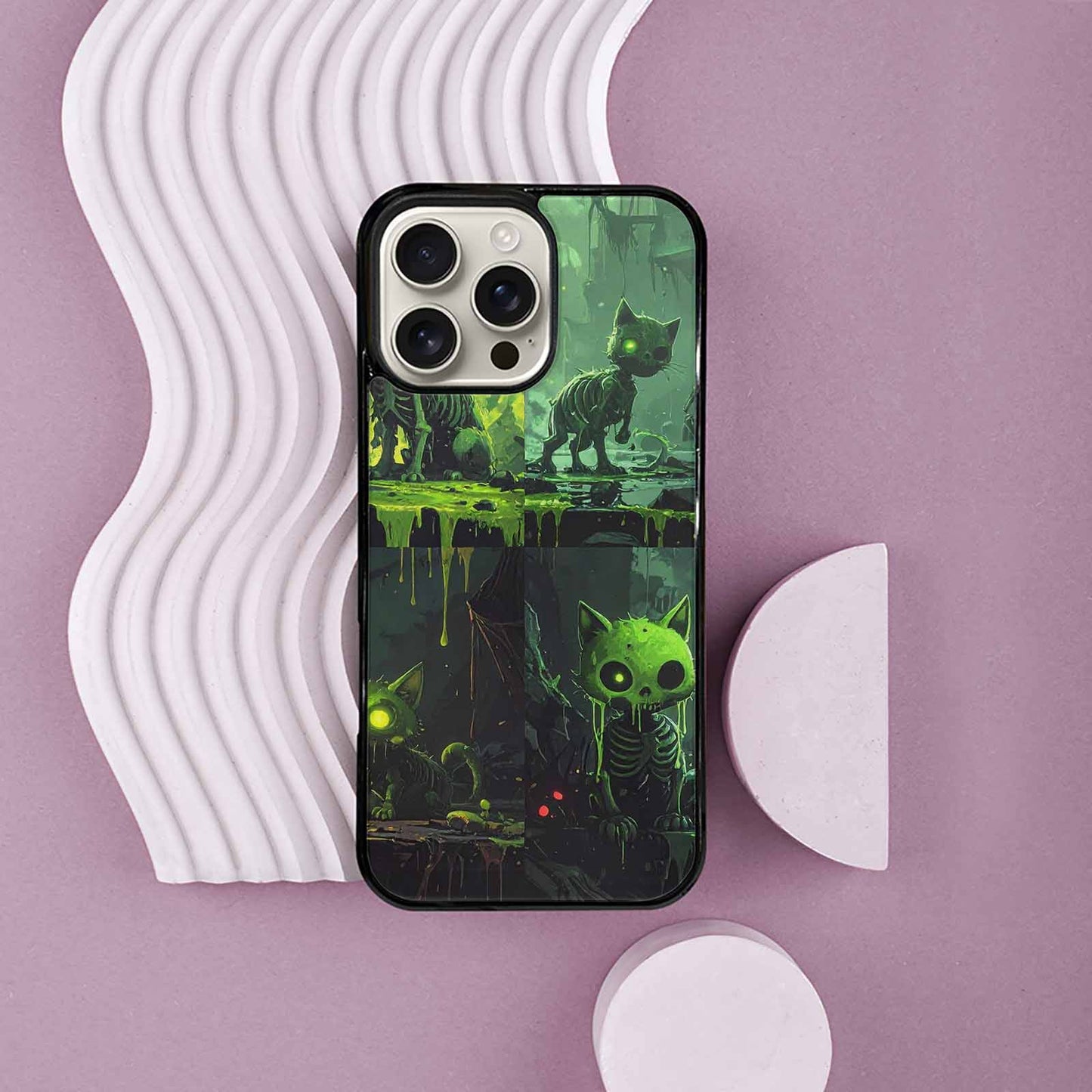 iPhone 16 Pro Max Case — Toxic Melting Skeleton Cats Small Toxic, Custom Phone Case
