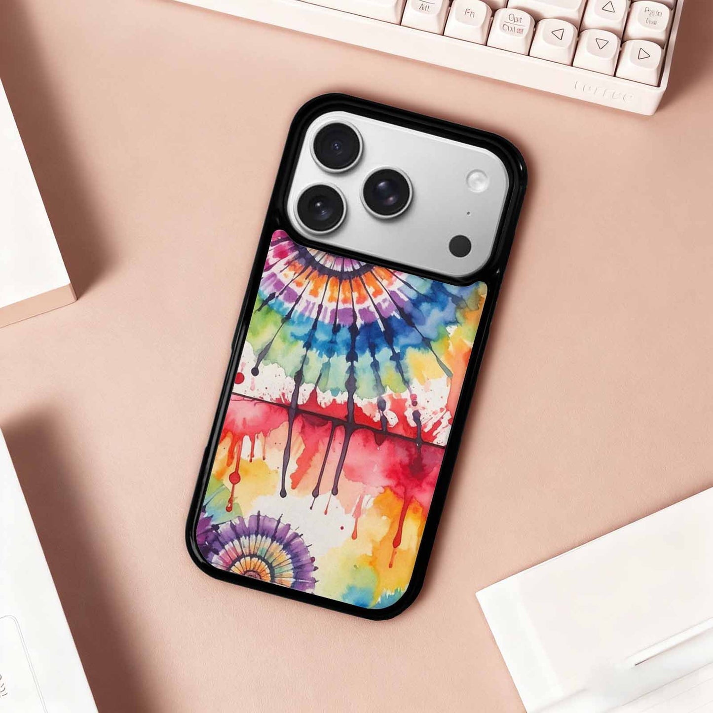 iPhone 17 Pro Case — Tie Dye Swirls Black Red Tie, Custom Printed Phone Case