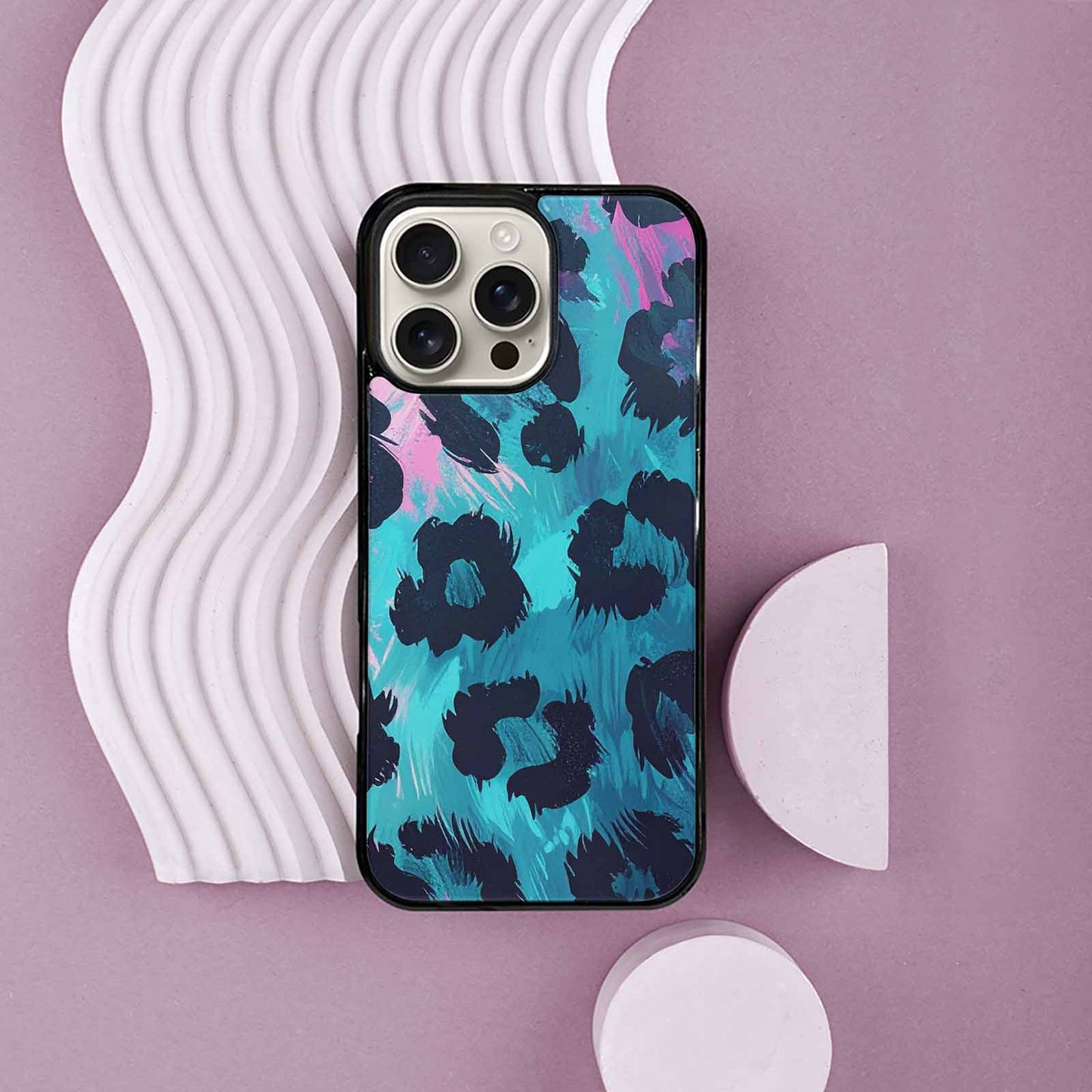 iPhone 16 Pro Max Case — Leopard Neon Pink Teal Airbrush, Custom Phone Case