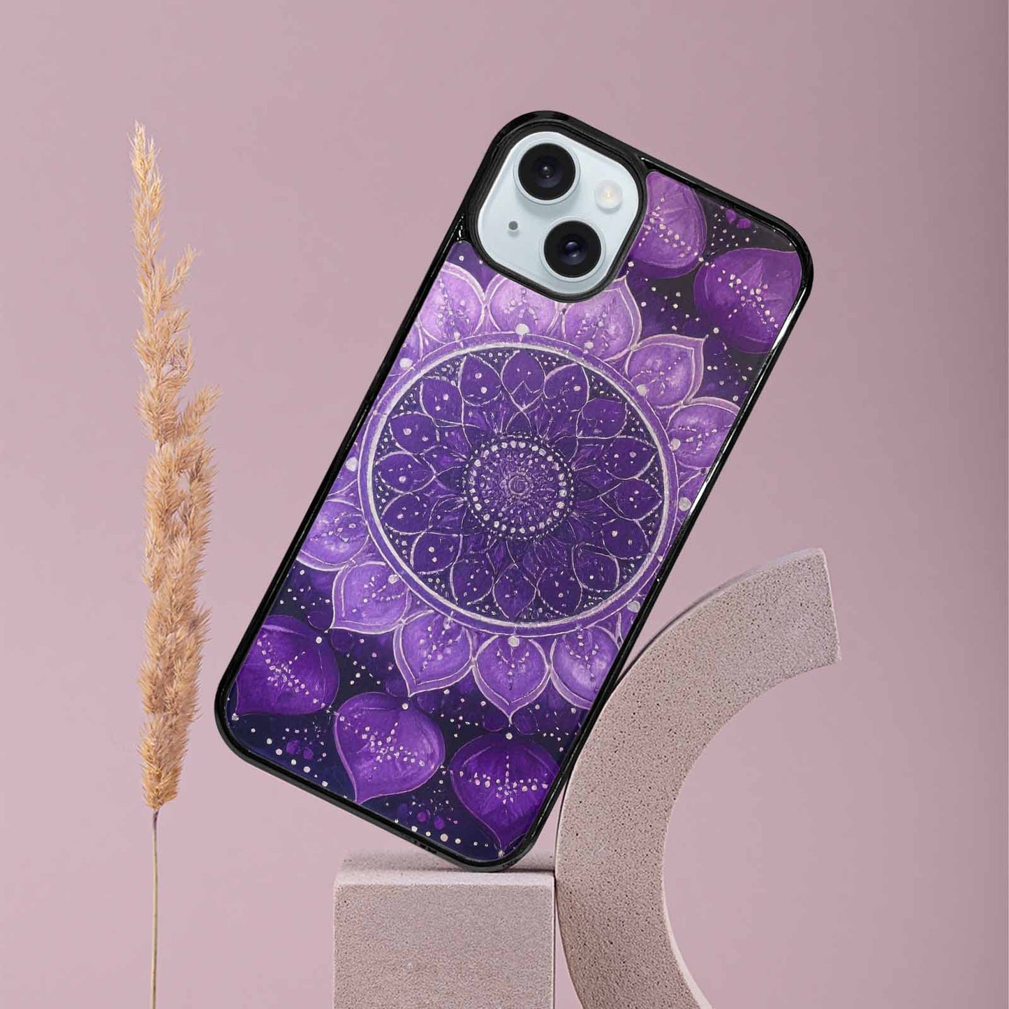 iPhone 15 Plus Case — Purple Mandala Bohemian Print Edge To, Custom Designed Case Cover