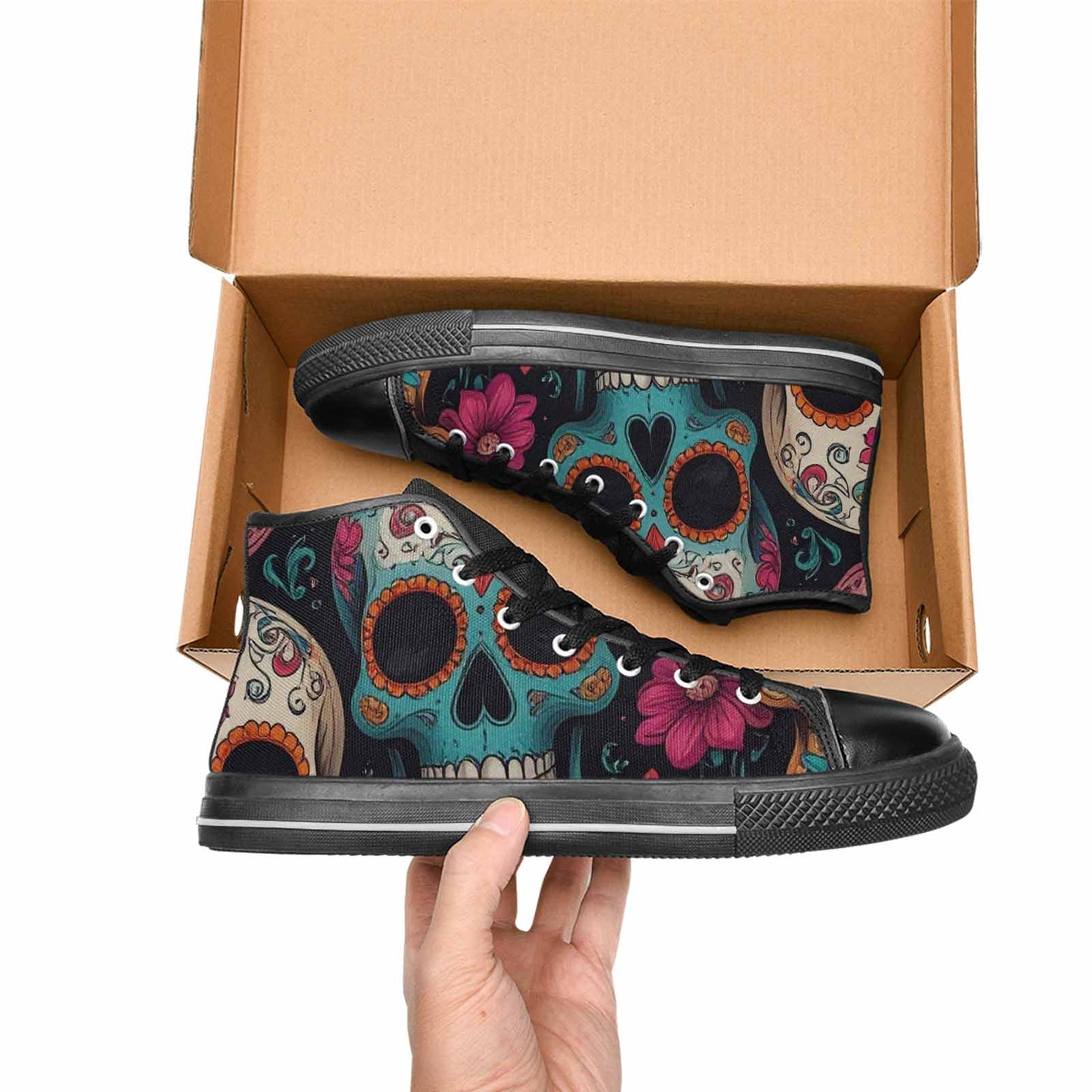 WOMEN'S Dia De Los Muertos Sugar Skull High Top Canvas Dark Academia Custom Sneakers