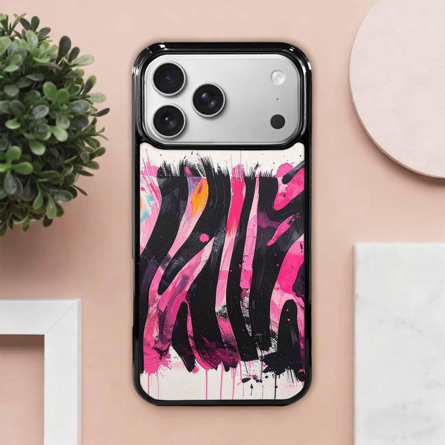 iPhone 17 Pro Max Case — Black & Pink Ink Animal Print, Unique Phone Case Design