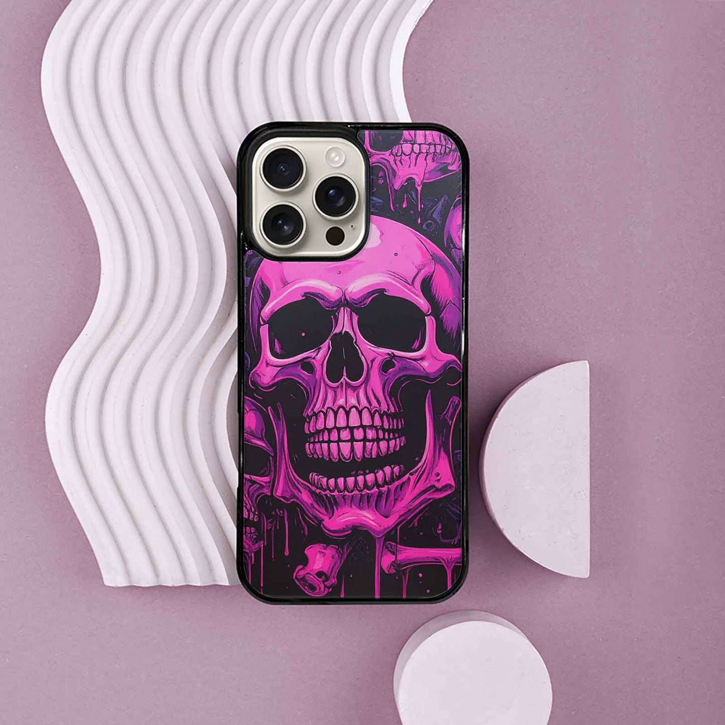 iPhone 16 Pro Max Case — Pink Purple Skeletons Neon Drip Melting, Unique Phone Case Design