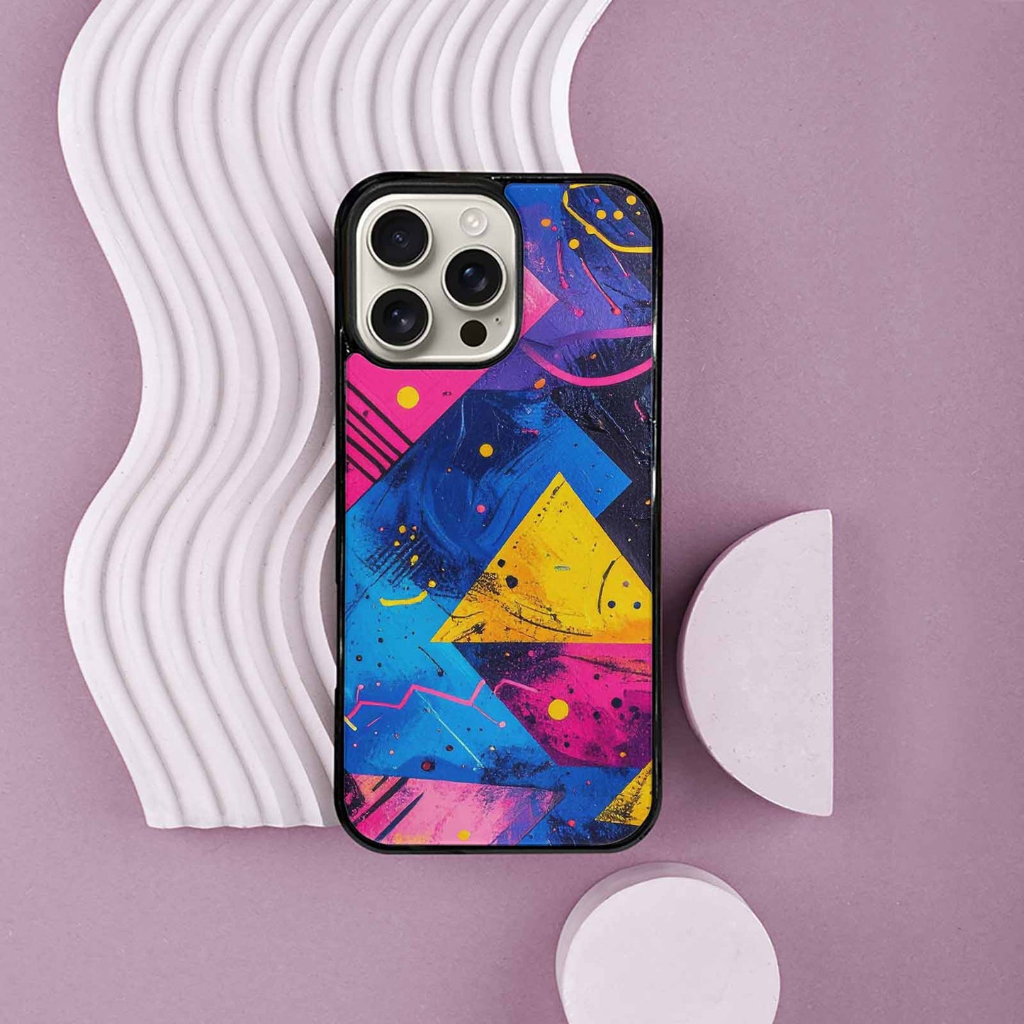 iPhone 16 Pro Max Case — Memphis Squiggles Triangles Dots, Original Design Phone Case