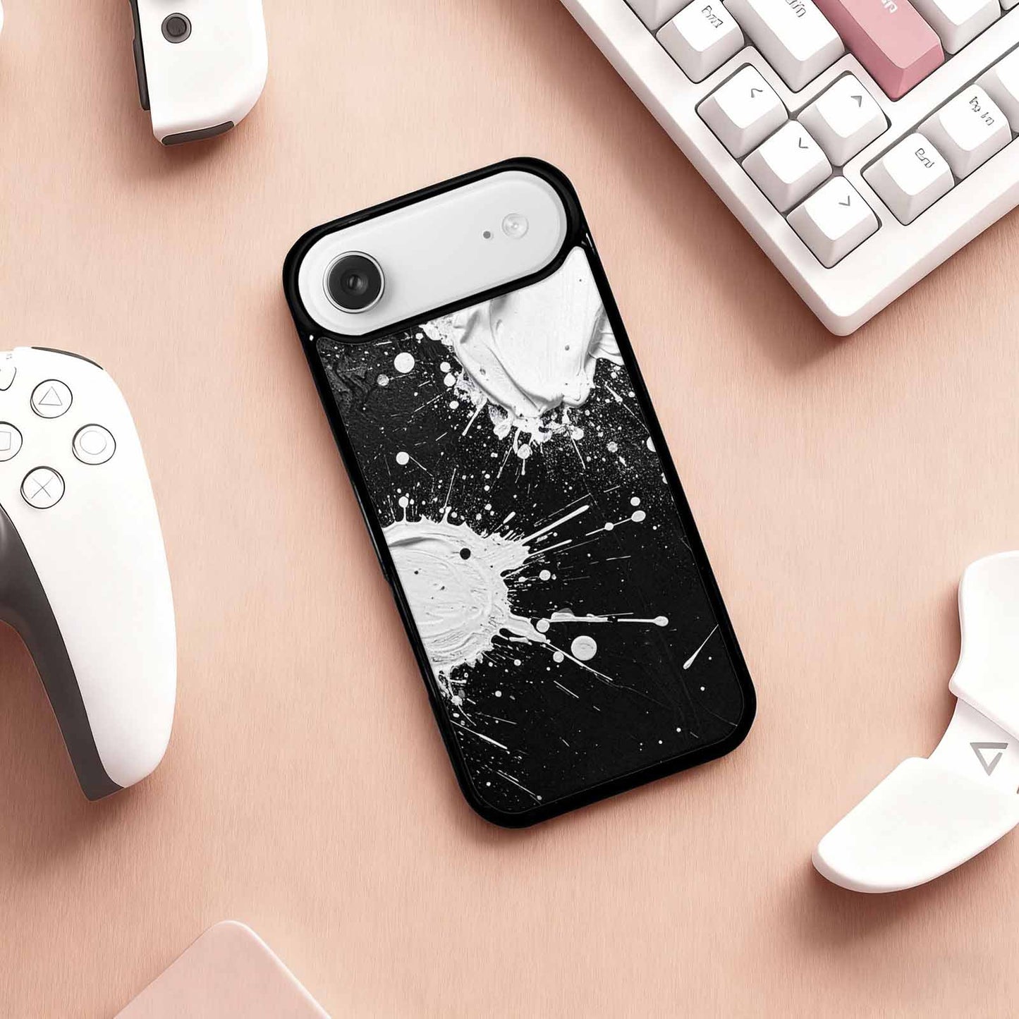 iPhone 17 Air Case — White Ink Splatter Texture On Watercolor, Custom Made Phone Cover