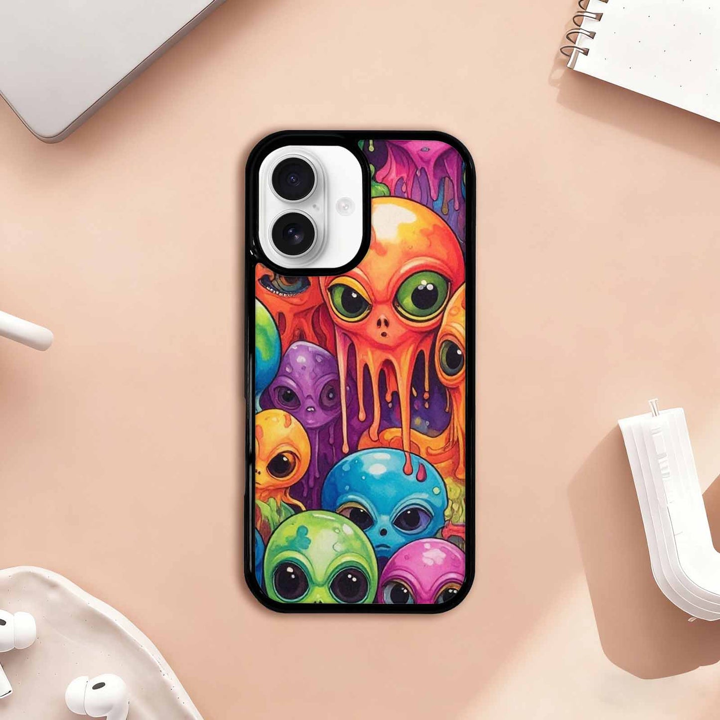 iPhone 17 Case — Melting Aliens Pattern Alien Scifi, Custom Designed Case Cover