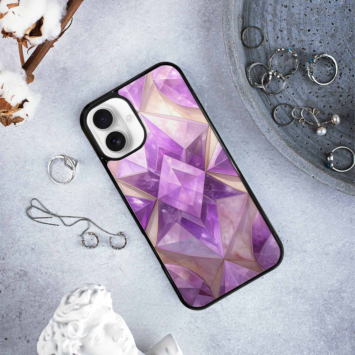 iPhone 16 Plus Case — Amethyst Crystal Art Pattern, Original Design Phone Case