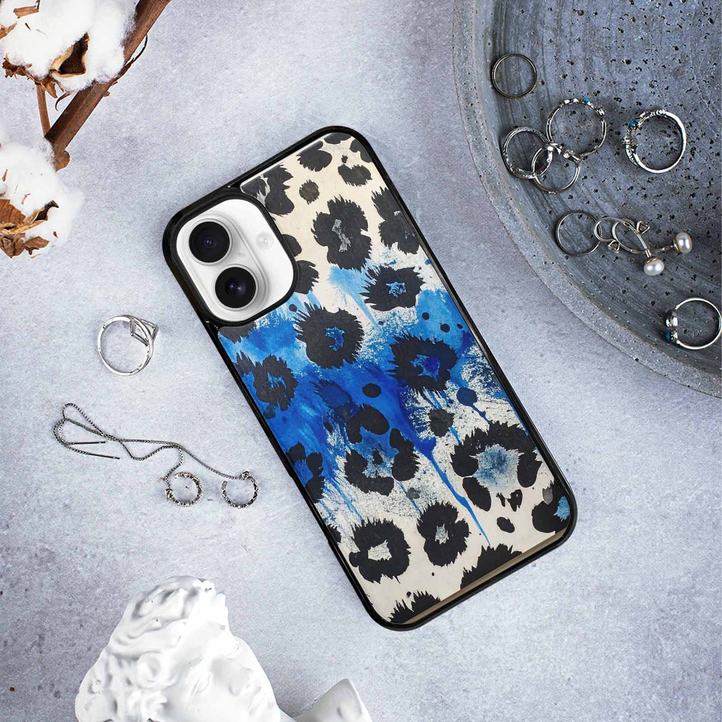 iPhone 16 Plus Case — Animal Print Black Blue Ink Animal, Custom Art Phone Cover