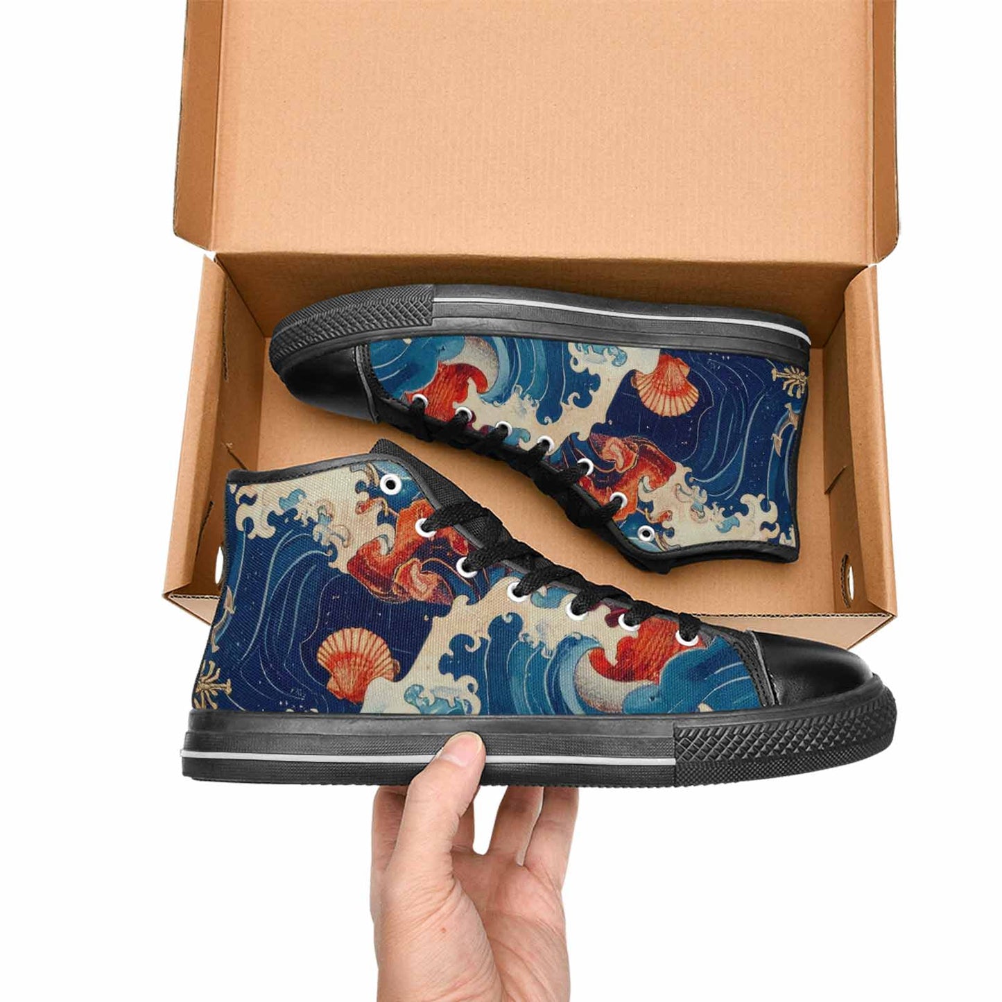 WOMEN'S Ocean Wave High Top Canvas Vibrant Chaos Custom Shoes