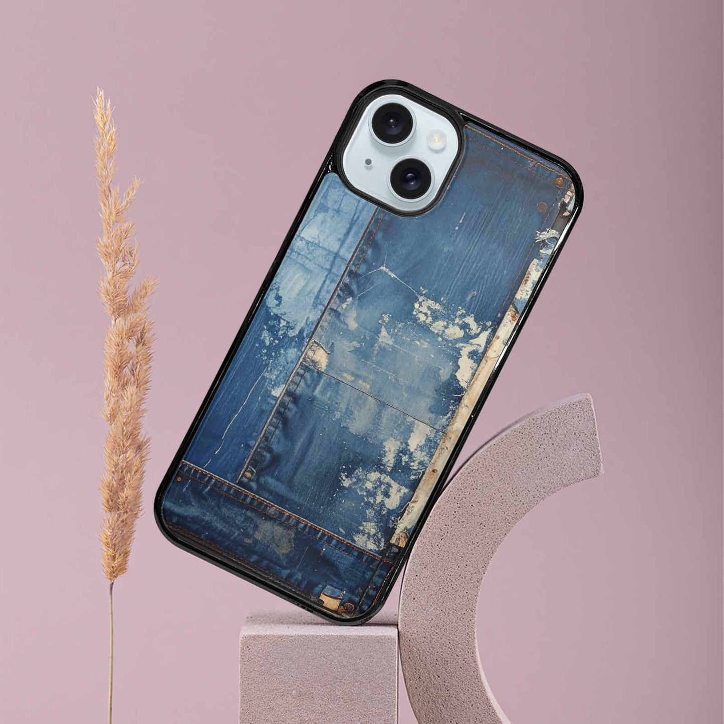 iPhone 15 Plus Case — Denim Distressed Textures Print Edge To, Original Design Phone Case