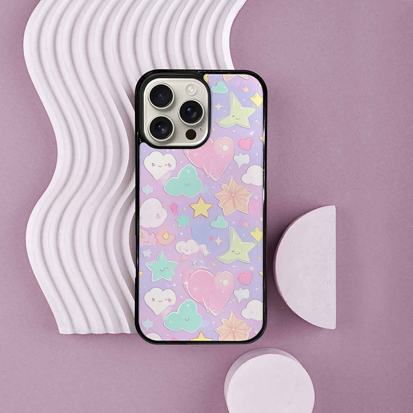 iPhone 16 Pro Max Case — Cute Kawaii Style Generic Icons Stars, Custom Designed Case Cover