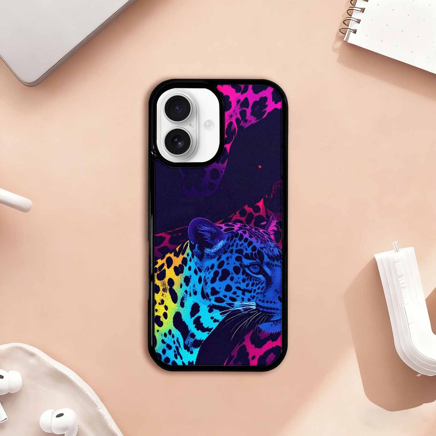 iPhone 17 Case — Leopard Print Neon Seamless Animal Print, Personalized Phone Case
