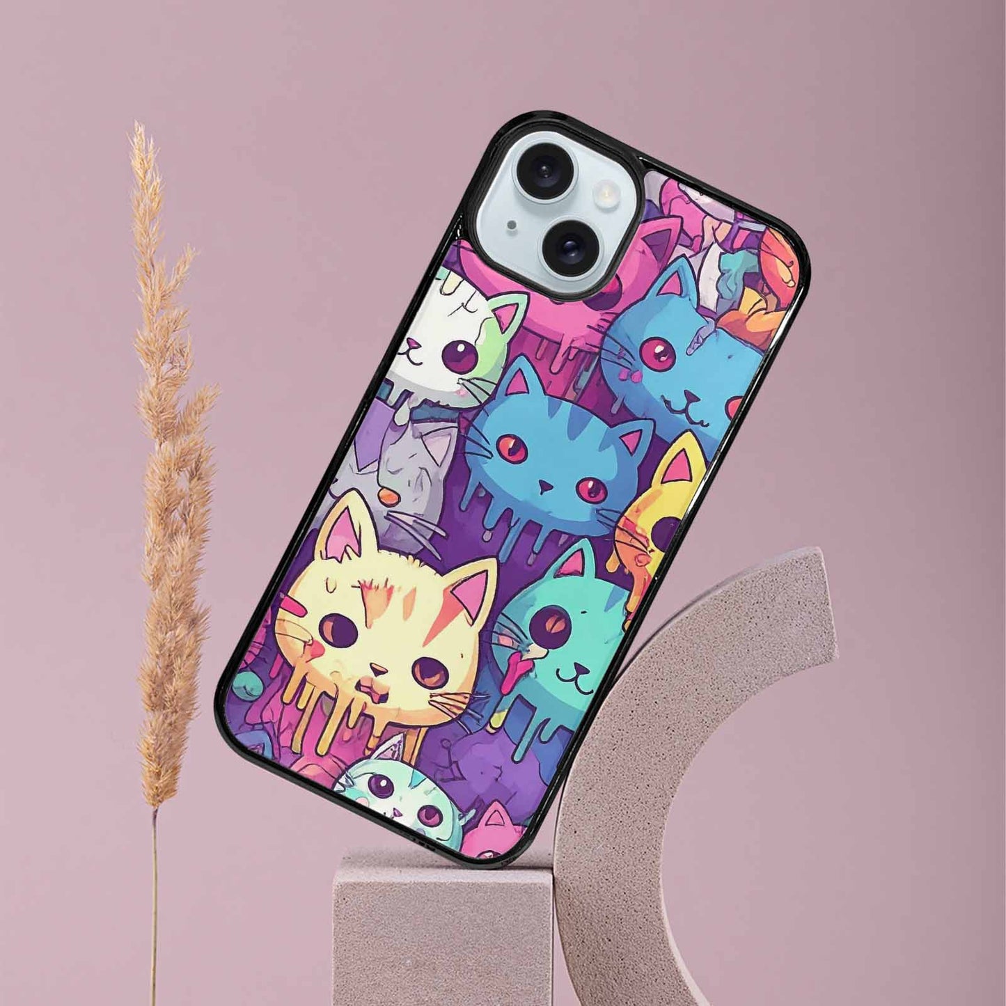 iPhone 15 Plus Case — Pastel Gore Cat Character Pattern Hundreds, Personalized Phone Case