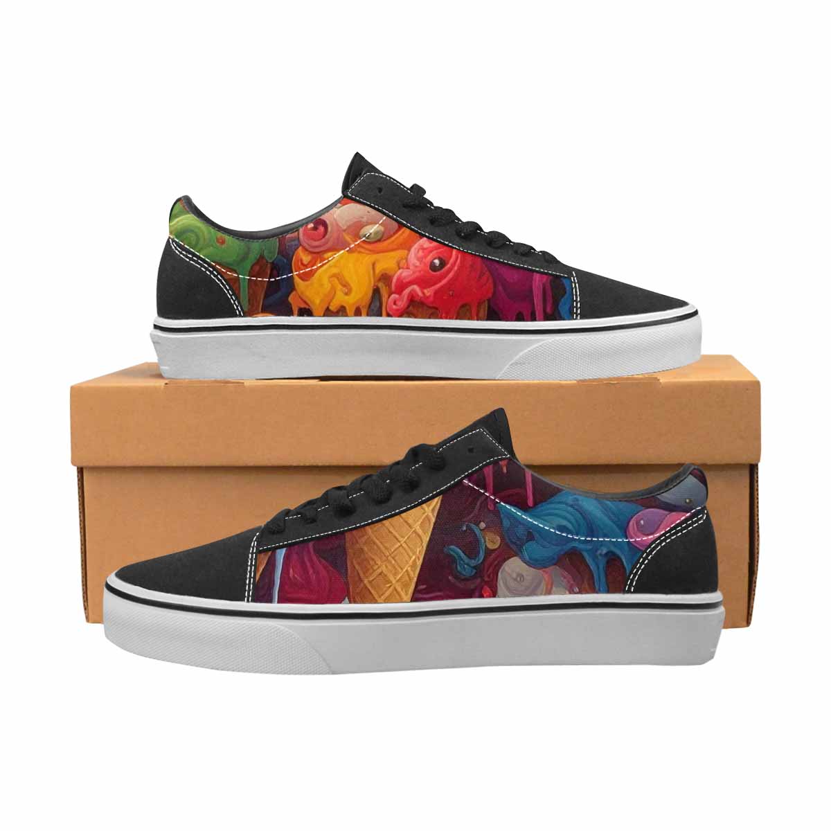WOMEN'S Melting Ice Cream Monster Lace-Up Canvas Melting Art Custom Sneakers