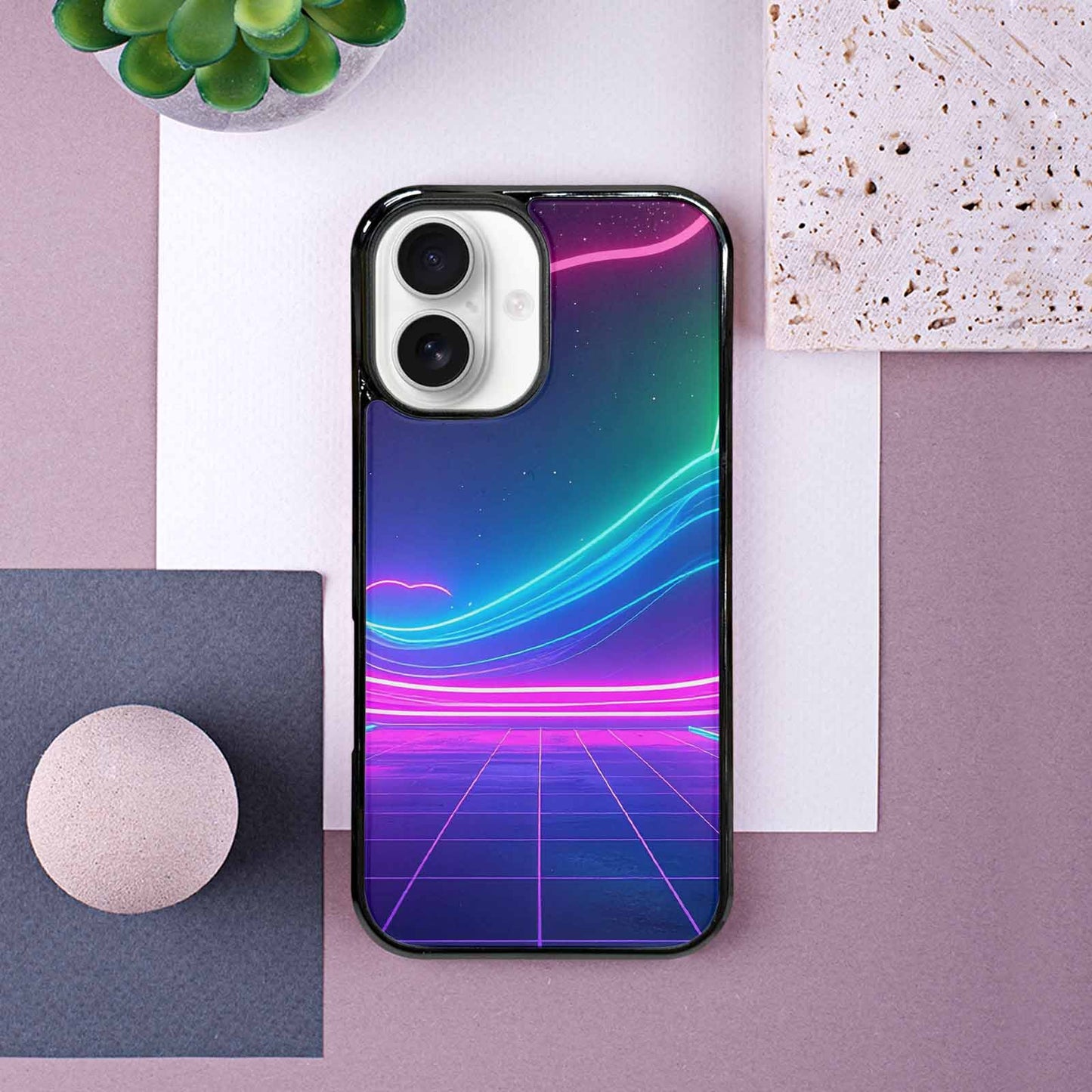 iPhone 16 Case — 1980s Neon Cartoon Art Pattern, Custom Made Phone Cover