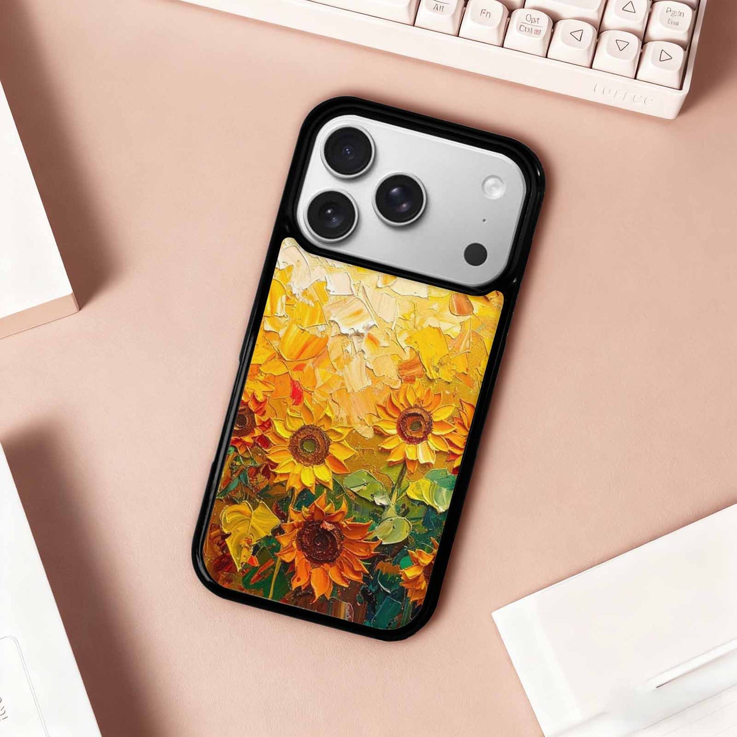 iPhone 17 Pro Case — Impressionist Sunflower Brushstroke Pattern Hundreds Floral, Personalized Phone Case