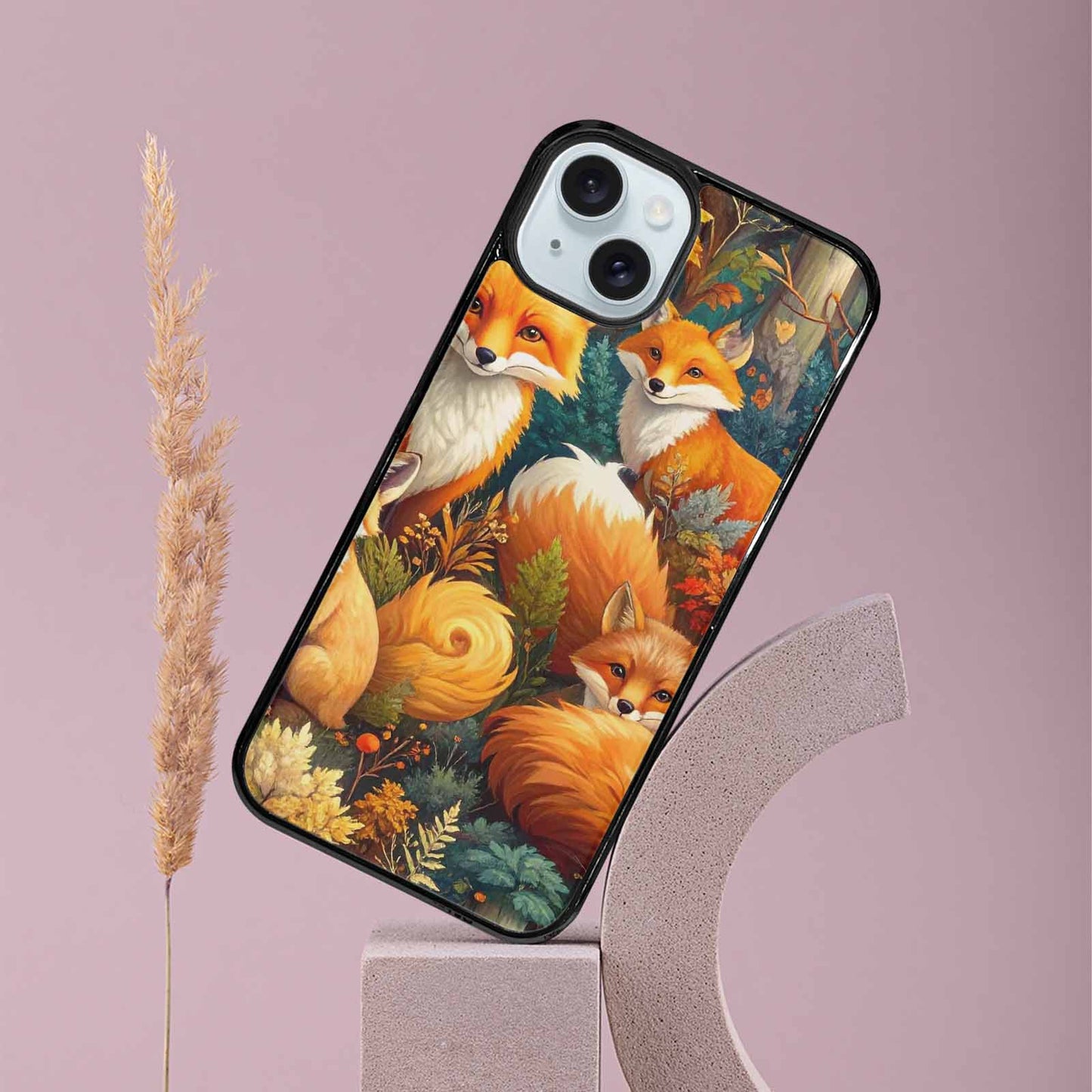 iPhone 15 Plus Case — Fox Forest Fox Forest Pattern Hundreds, Custom Print Case Cover