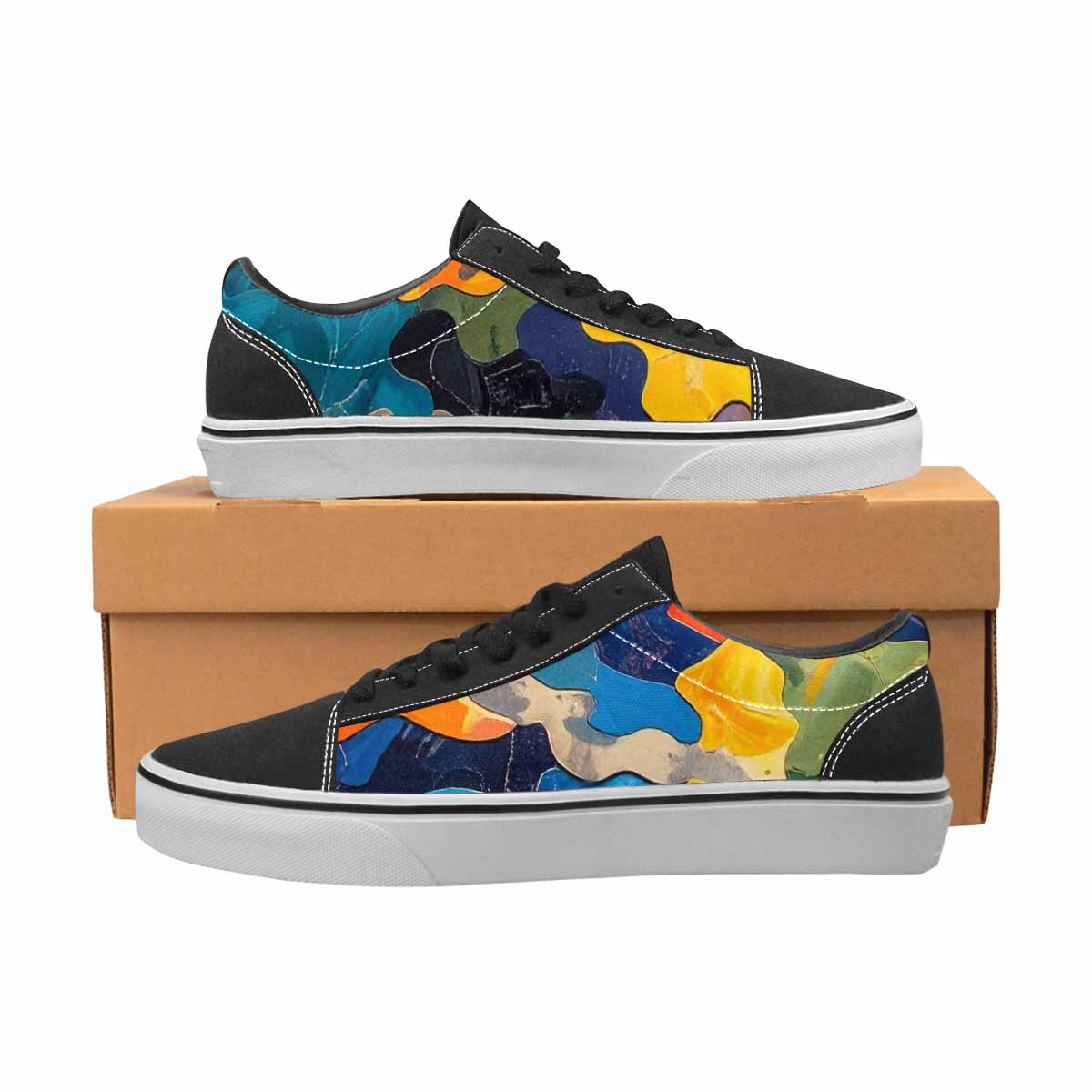 WOMEN'S Camo Patches Lace-Up Canvas Vibrant Chaos Custom Sneakers