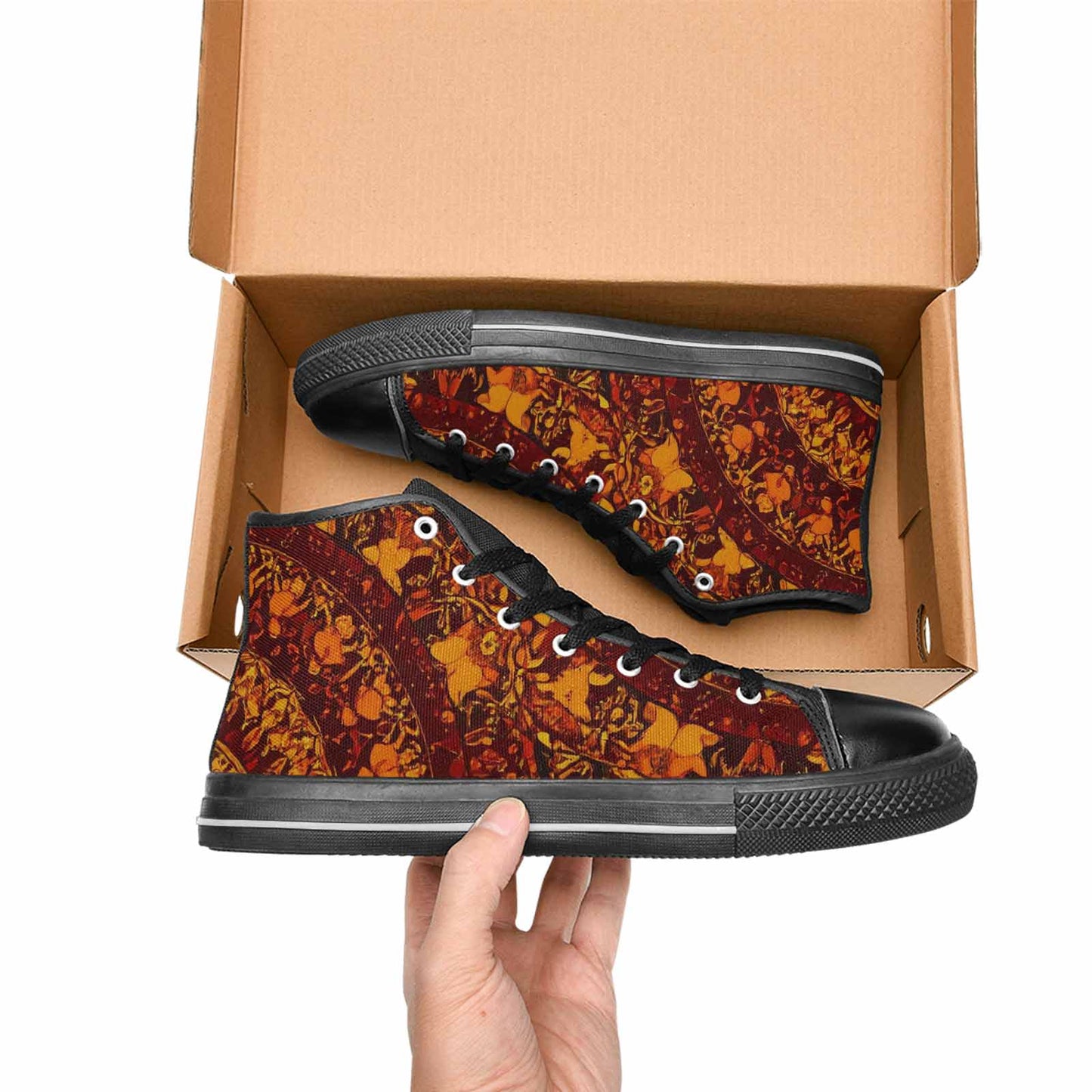 WOMEN'S Mandala Lions High Top Canvas Neon Fantasy Shoes
