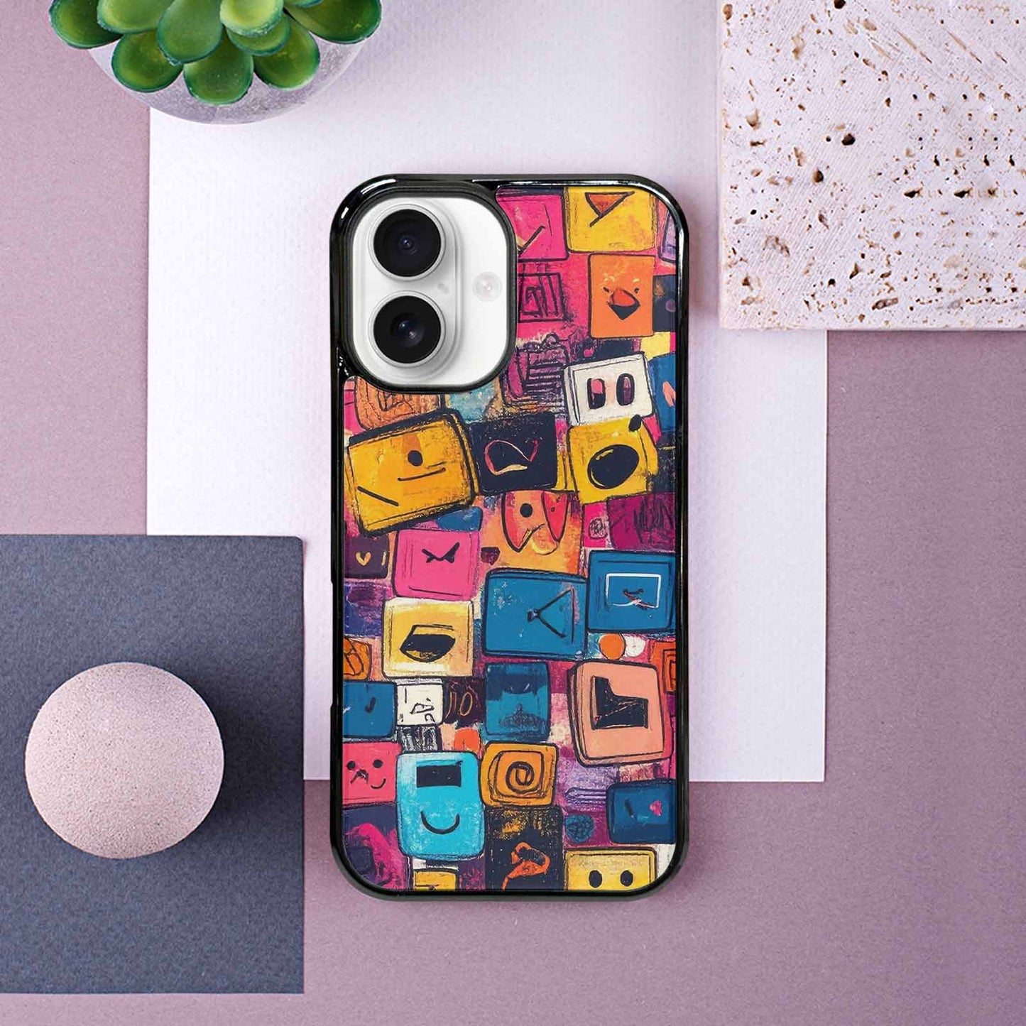 iPhone 16 Case — Hand Drawn Icon Doodle Pattern Hundreds, Original Design Phone Case
