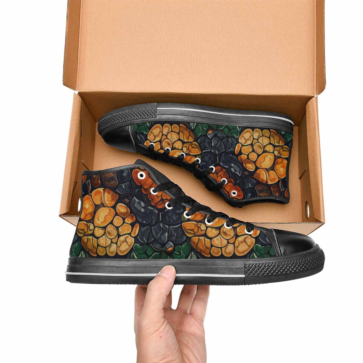MEN'S Snake Skin Reptile High Top Canvas Vibrant Chaos Custom Shoes