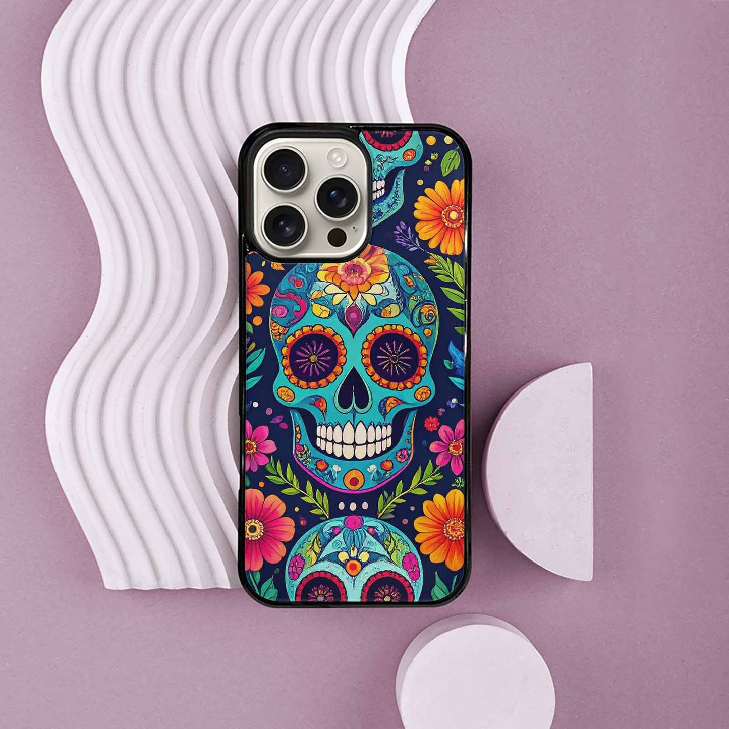 iPhone 16 Pro Max Case — Rainbow Sugar Skull Weave 3 Personalized, Custom Designed Case Cover