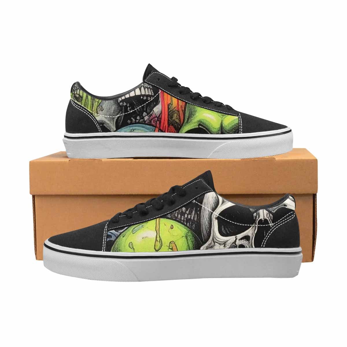 WOMEN'S Rainbow From Skull S Lace-Up Canvas Cottagecore Custom Sneakers