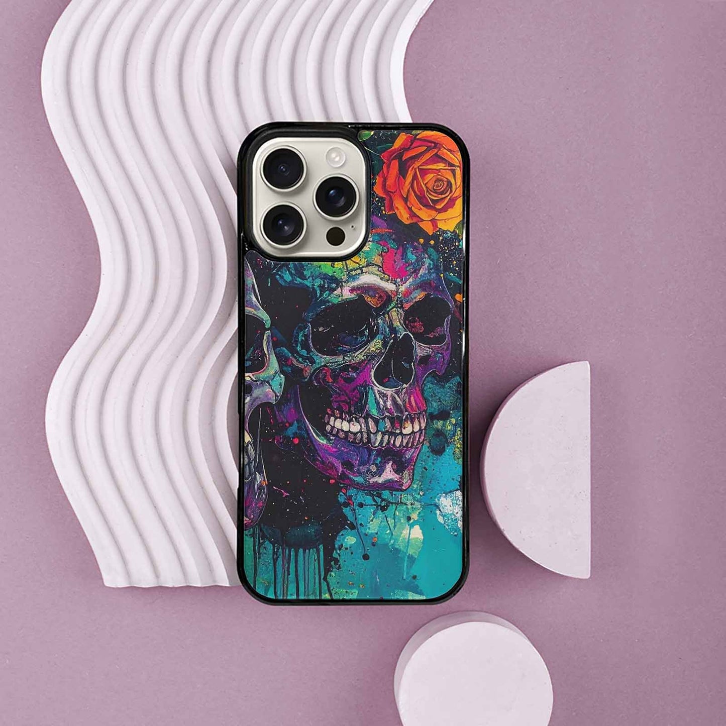 iPhone 16 Pro Max Case — Skulls Roses Acid Wash, Custom Made Phone Cover