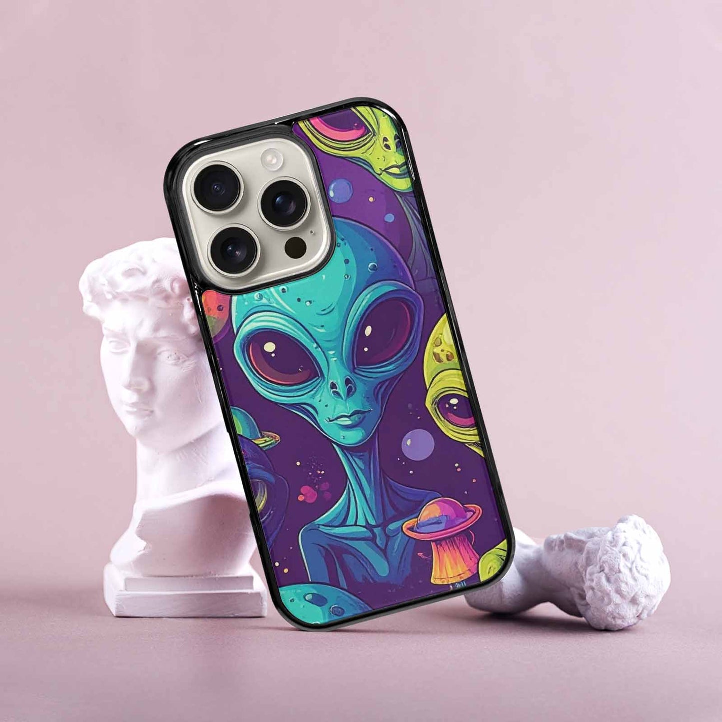 iPhone 16 Pro Case — Alien Ufo Cartoon Art Pattern Groovy, Custom Designed Case Cover