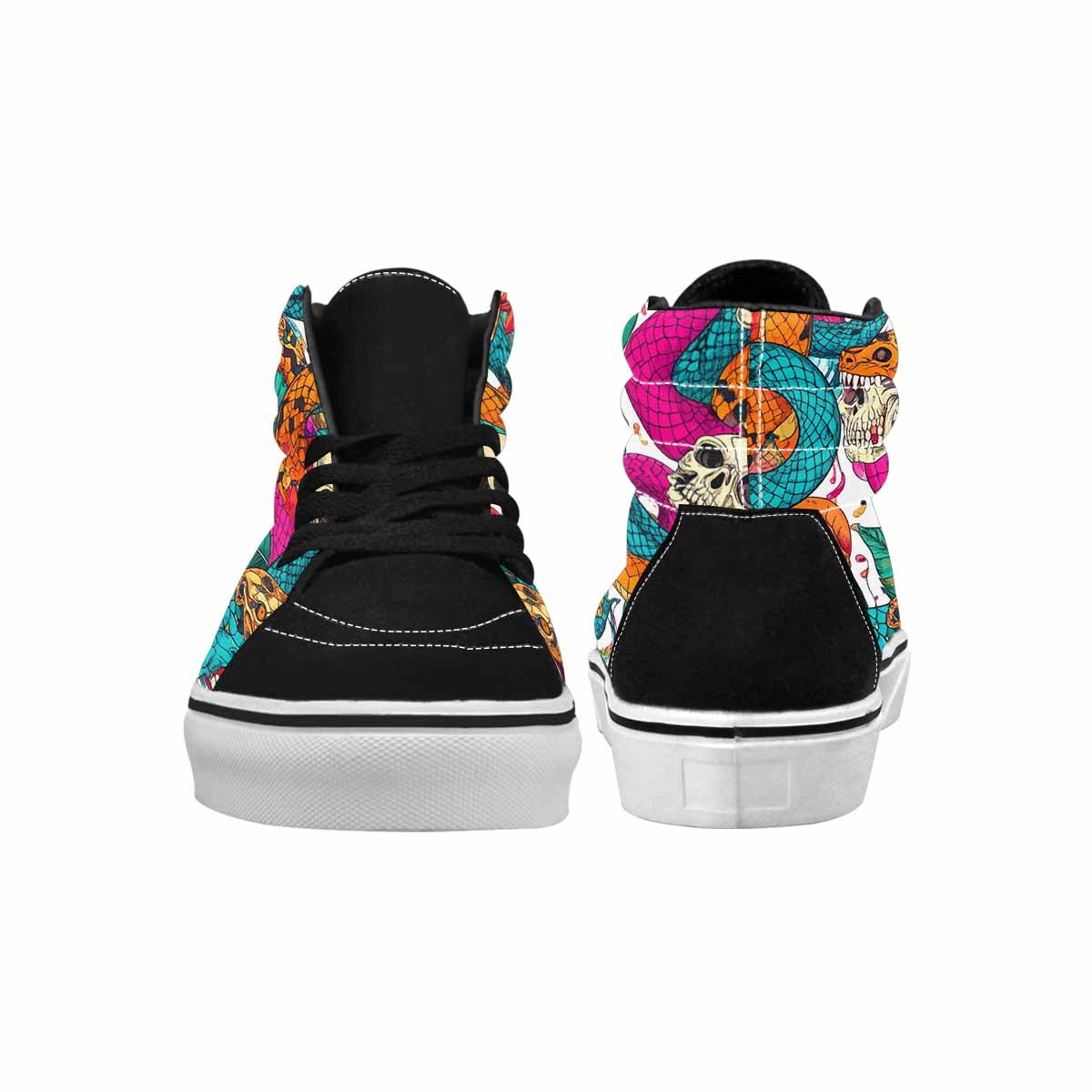 WOMEN'S Snake Print Skull High Top Canvas Neon Fantasy Sneakers