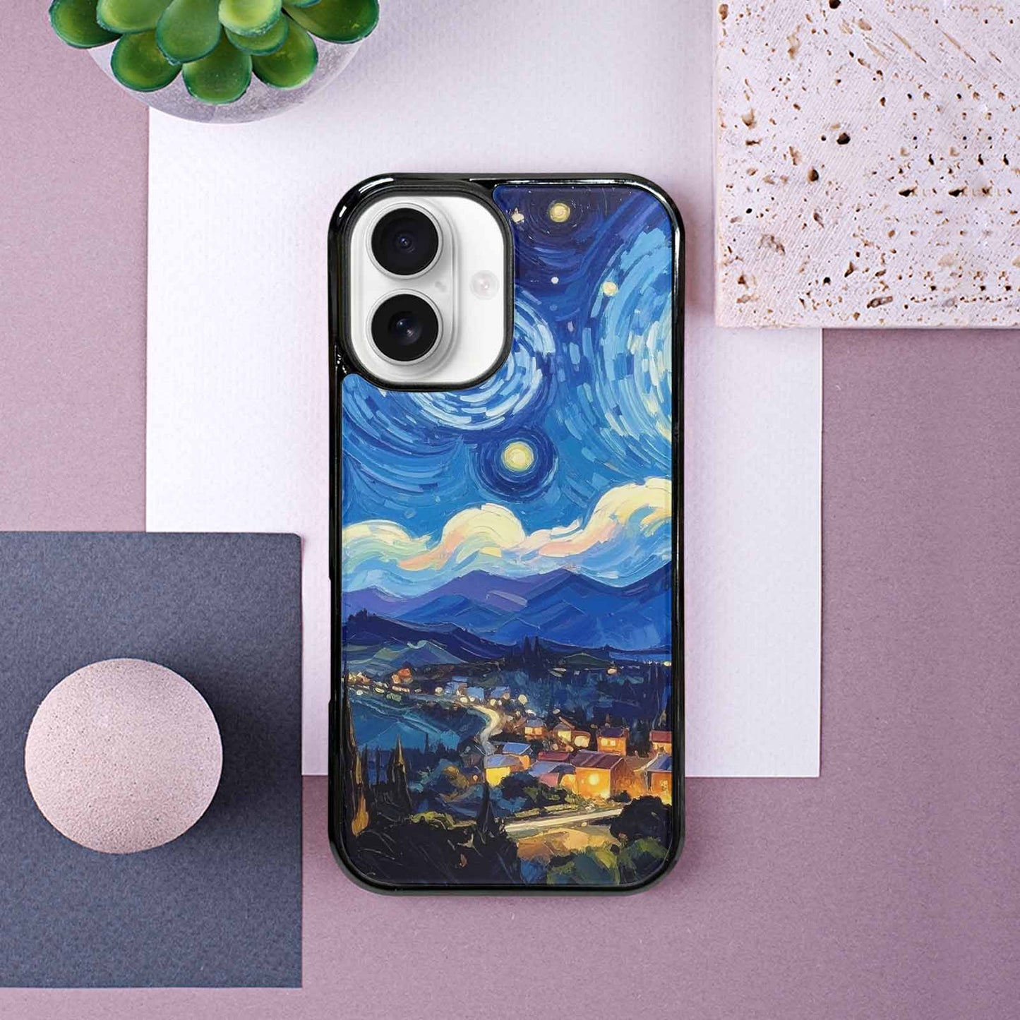 iPhone 16 Case — Starry Night Van Gogh Paint Art, Custom Designed Case Cover